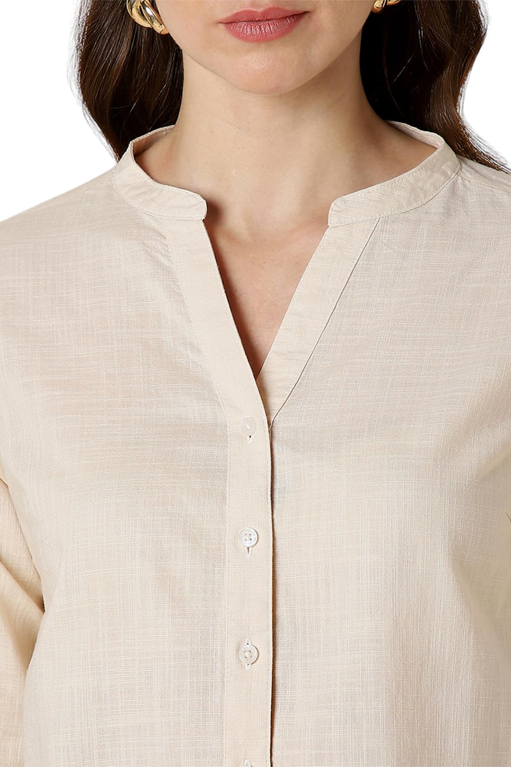 Allen Solly Women's Regular Fit Shirt (AHSFWRGFL75456_Beige