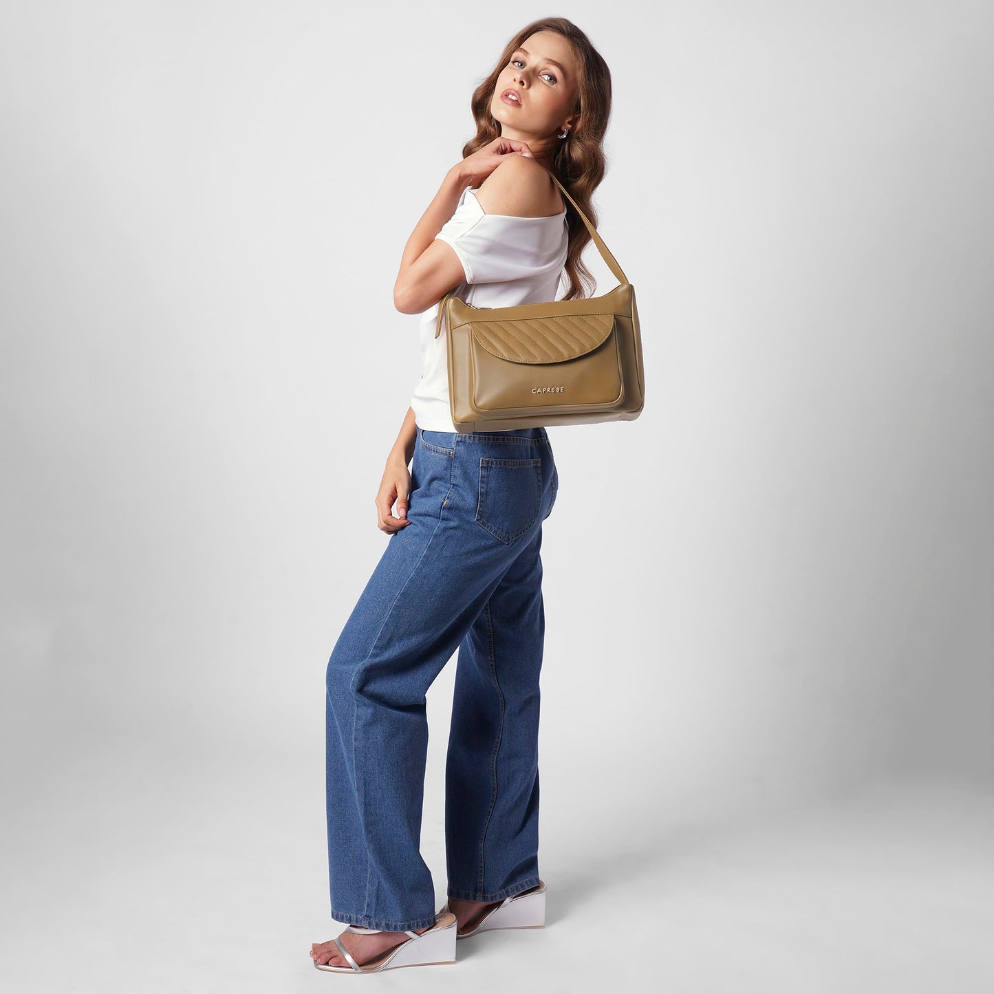 Caprese Jessica Hobo Medium Brown Bag for Women Shoulder Bag with Adjustable Strap|Back Zip|Trendy New Shape, Spacious Design, Ideal for Office, Daily Use, and Travel