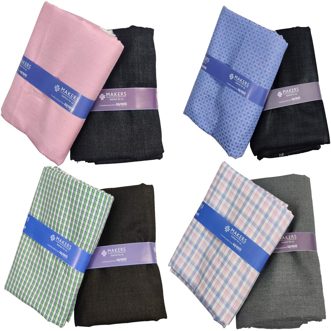 Raymond Fabrics Makers Men's Poly Cotton Combo of Unstitched Plain Shirt and Trouser Fabric Set - Gift Pack (Multicolour, Free Size)- Set of 4