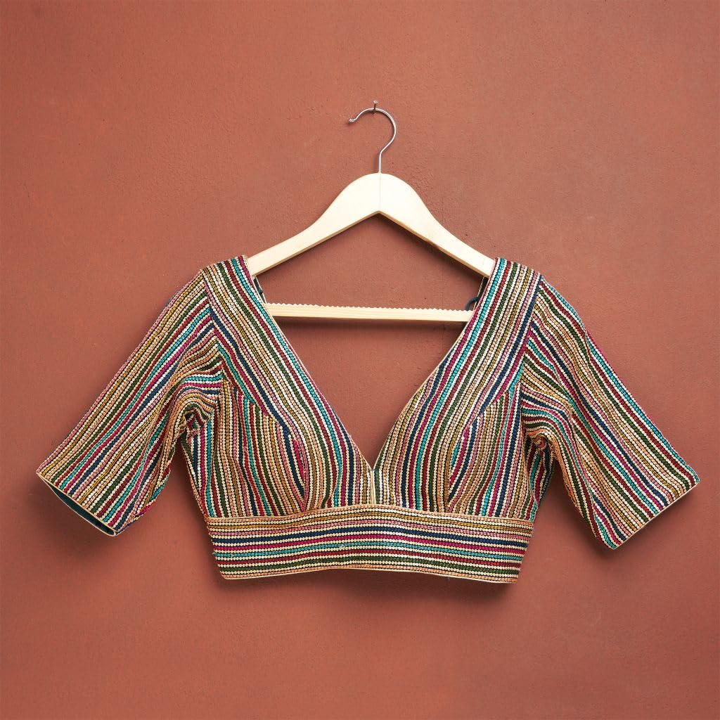 Salwar Studio Stripe Embroidered Readymade Blouse- Pack of 1.