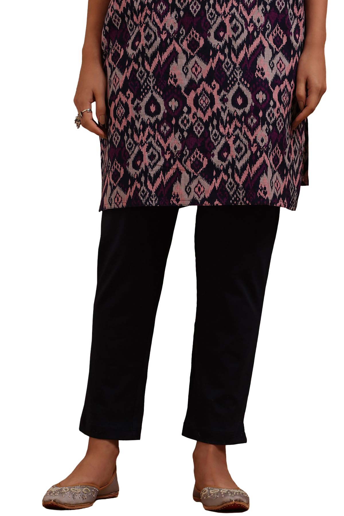 Soch Womens Navy Blue Cotton Blend Solid Pant