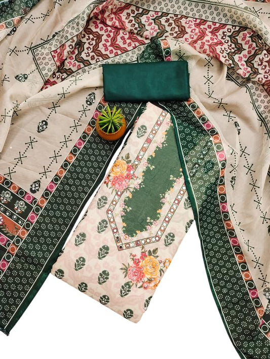 VARNI FABRICS Organza Dress Material for Women Multi Pattern Unstitched Woman Salwar Suit Dress Material With Organza Dupatta Green