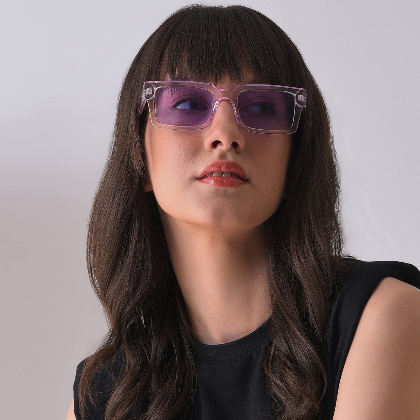 Haute Sauce Lavender Rectangular Sunglasses for Women | Transparent Frame and Lavender Lens | Goggles, Shades, Eyewear, Chasma, Glares | accessories for women | Cool, Funky, Stylish ladies sunnies