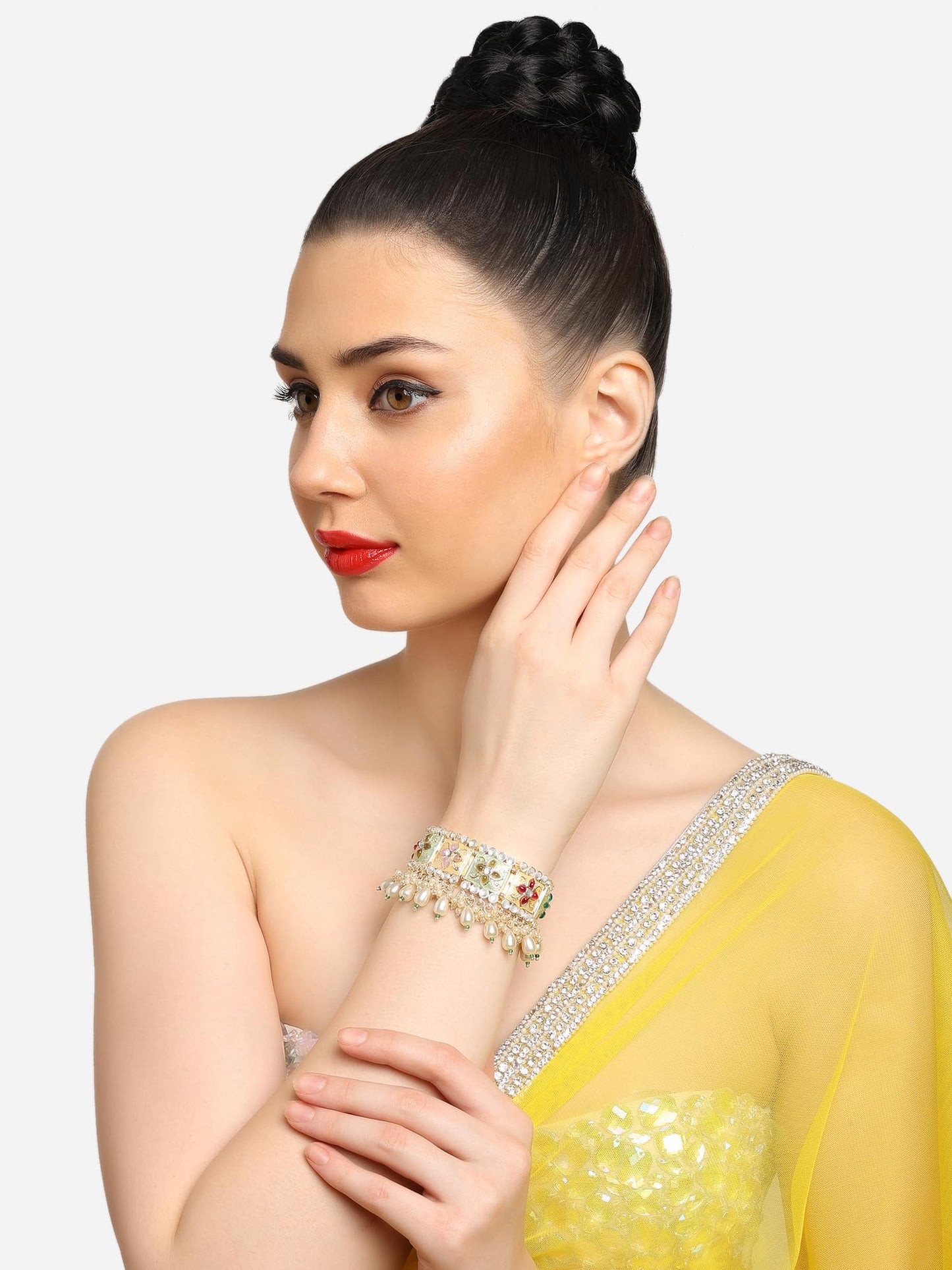 ZAVERI PEARLS Multi Colour Enamel Kundan & Beads Ethnic Bracelet For Women-ZPFK16769