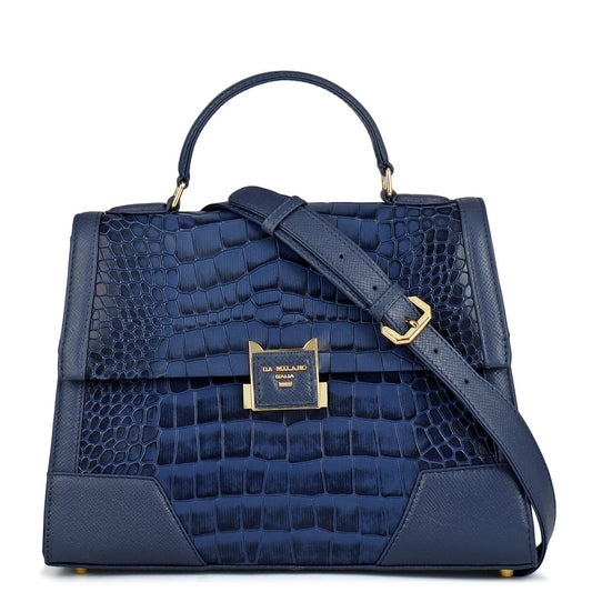 Da Milano Leather Satchel Bag for Women - Blue