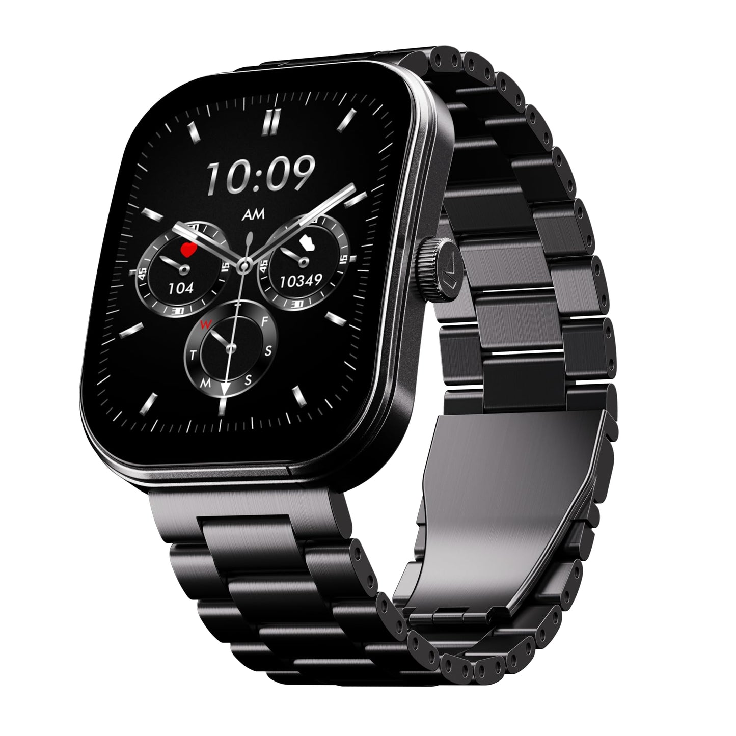 Boat Wave Sigma 3 Curv Smartwatch with 2.01” (5.33 cm) Immersive Curved Display, Metallic Finish, Functional Crown, BT Calling, Sleep, Stress, Heart Rate & SpO2 Monitoring, SOS, IP68 (Black Steel)