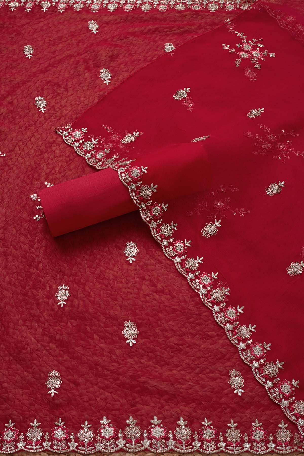 Soch Womens Fuchsia Chinon Embroidered Unstitch Dress Material With Sequins