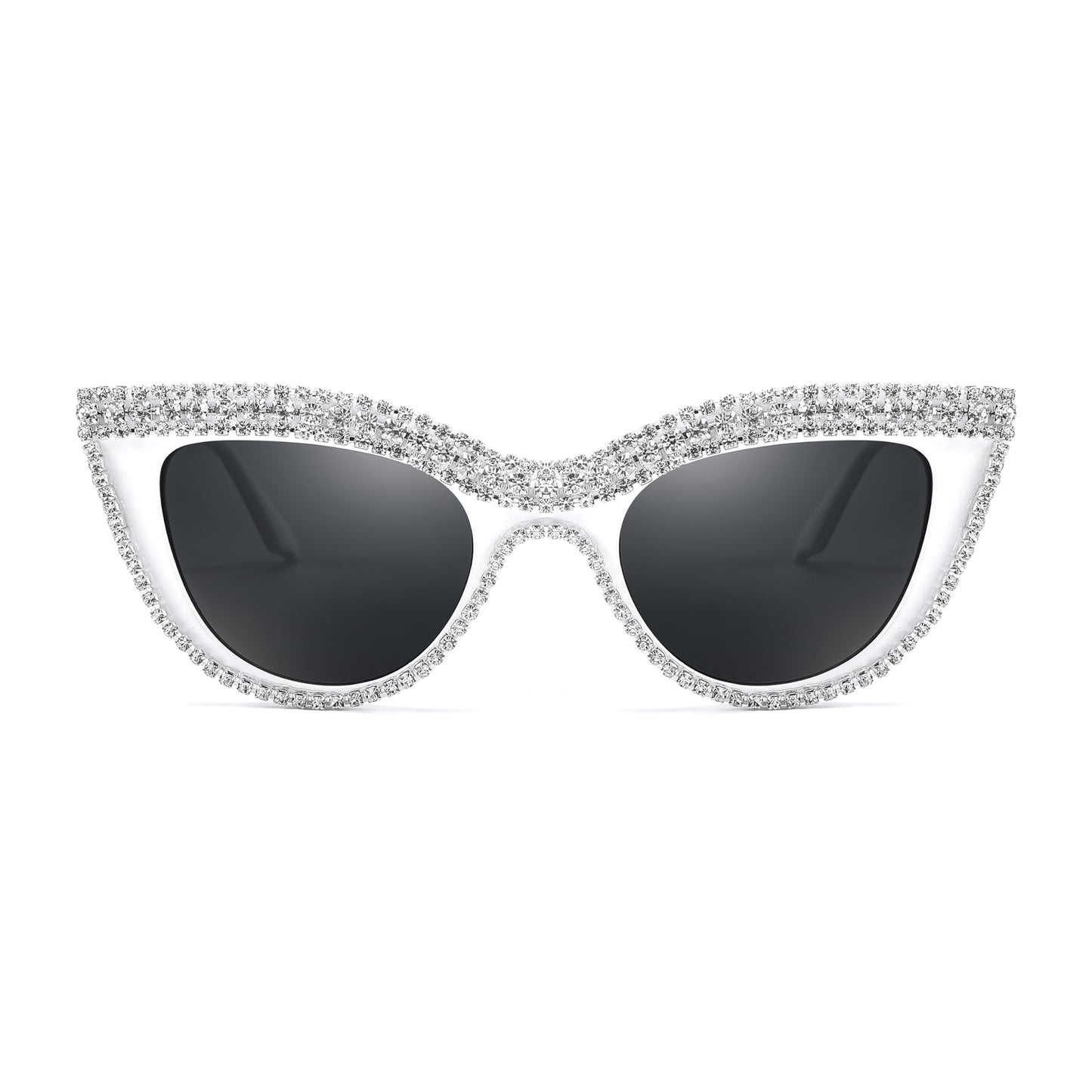 FEISEDY Women Oversized Diamond Sunglasses Fashion Cat Eye Rhinestone Sunglasses Jeweled Frame Costume Party B2360, White Stripe Diamond, 51mm