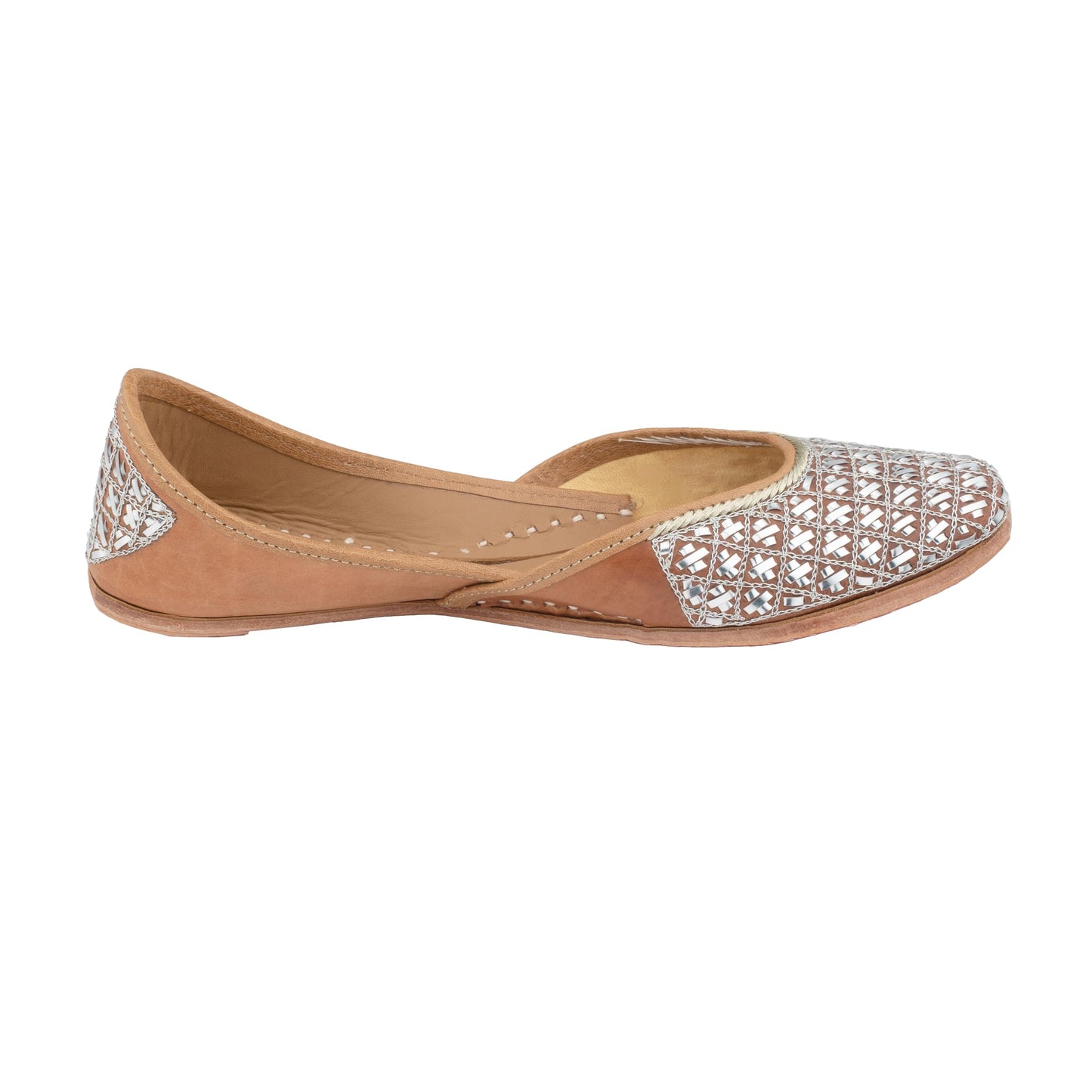 KORAKARI Women's Genuine Leather Traditional Ethnic Juno Handmade Punjabi Jutti, Leather Flat Comfortable Mojaris for Girls (Size: UK5, Beige)