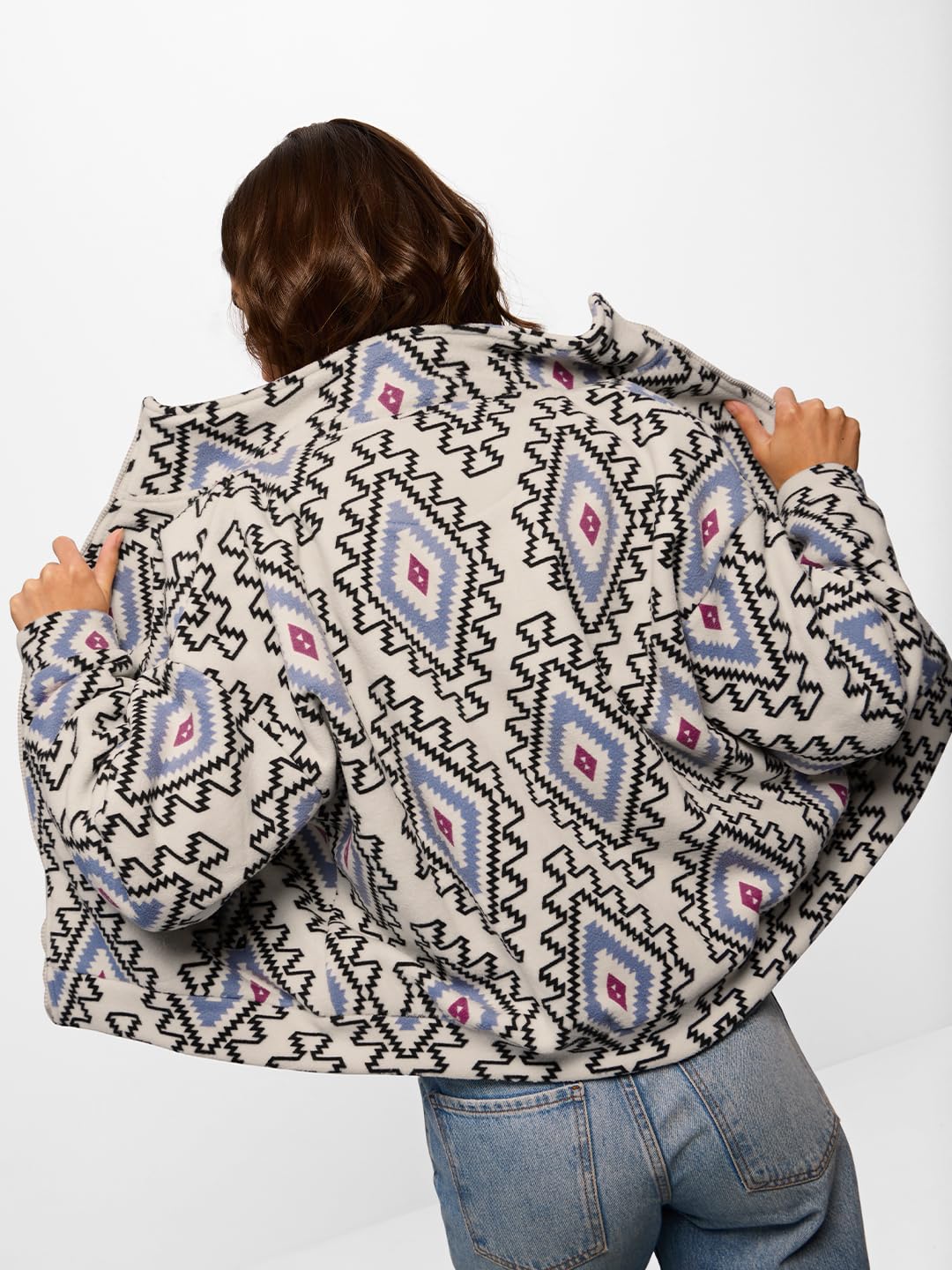 The Souled Store Polar Fleece: Wonder Women and Girls Long Sleeve Zipper Front Oversized Fit Cropped Jackets