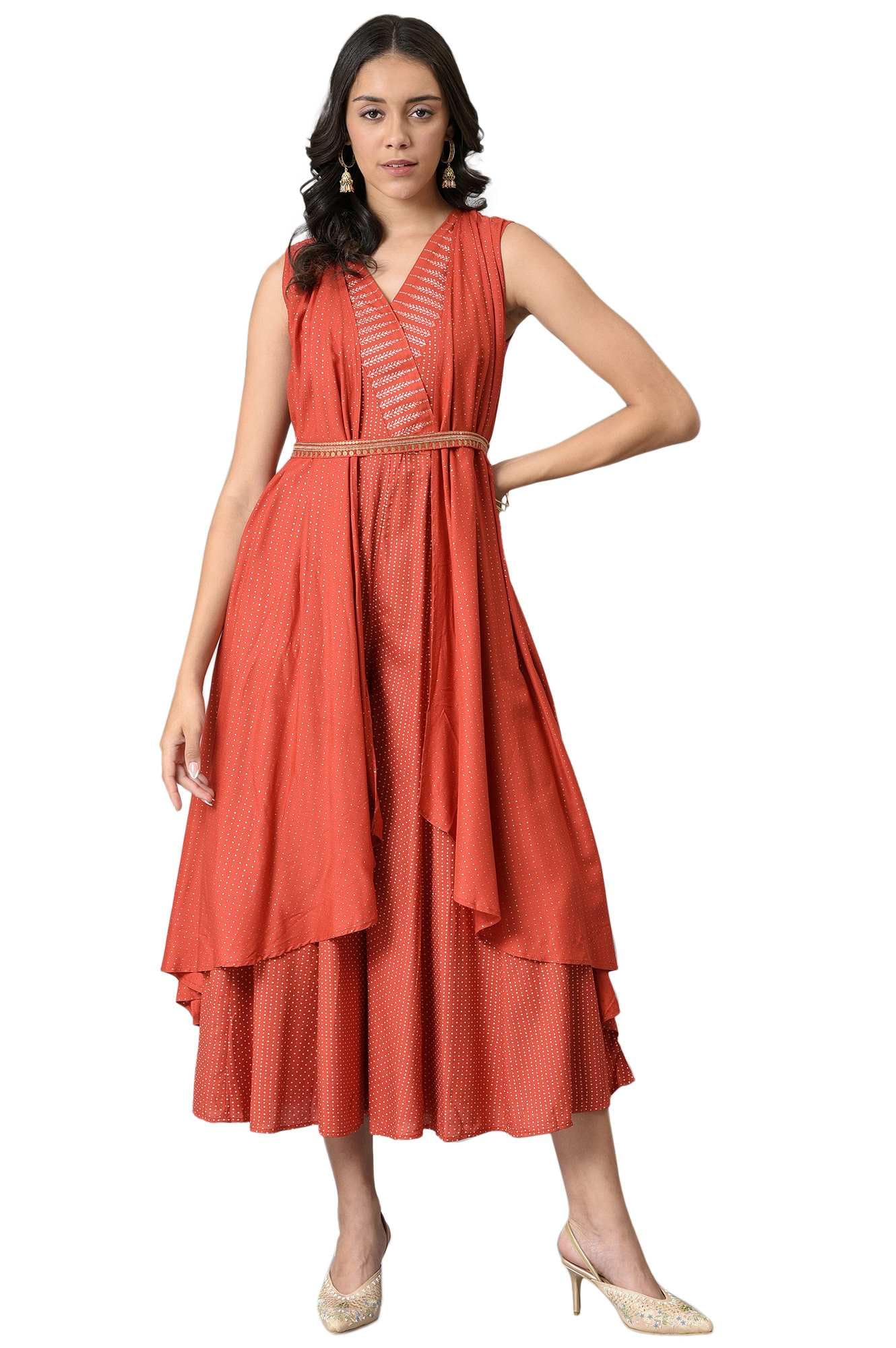 W for Woman Red Gilet Kimono Jumpsuit With Embellished Belt