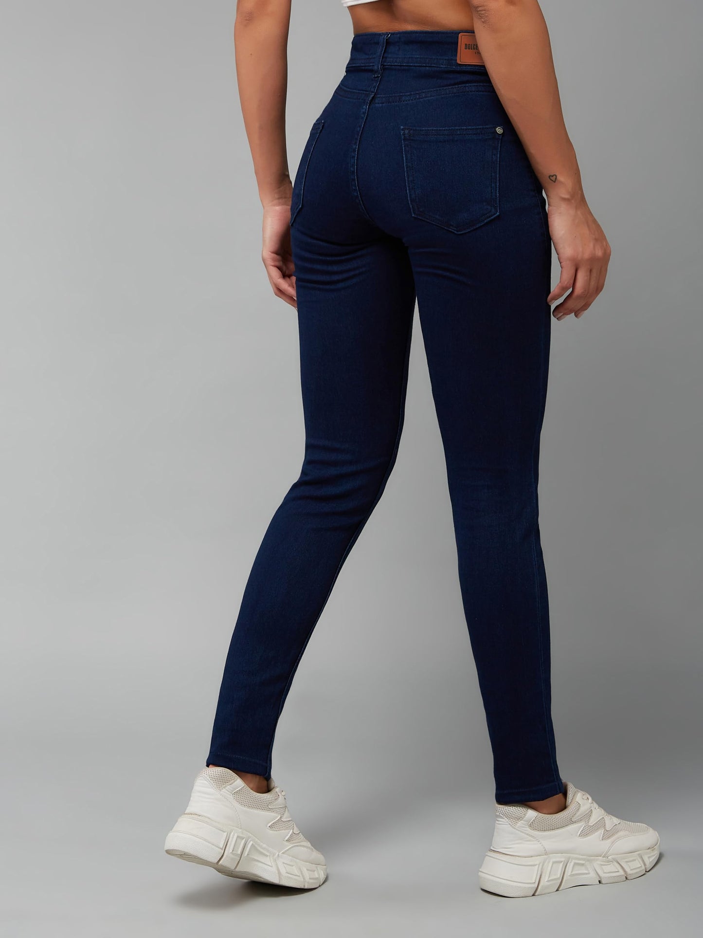 Dolce Crudo Women's Skinny Fit Mid Rise Regular Length Denim Stretchable Jeans (DOAW18DEN02-79-355-36, Marine Blue, 36)