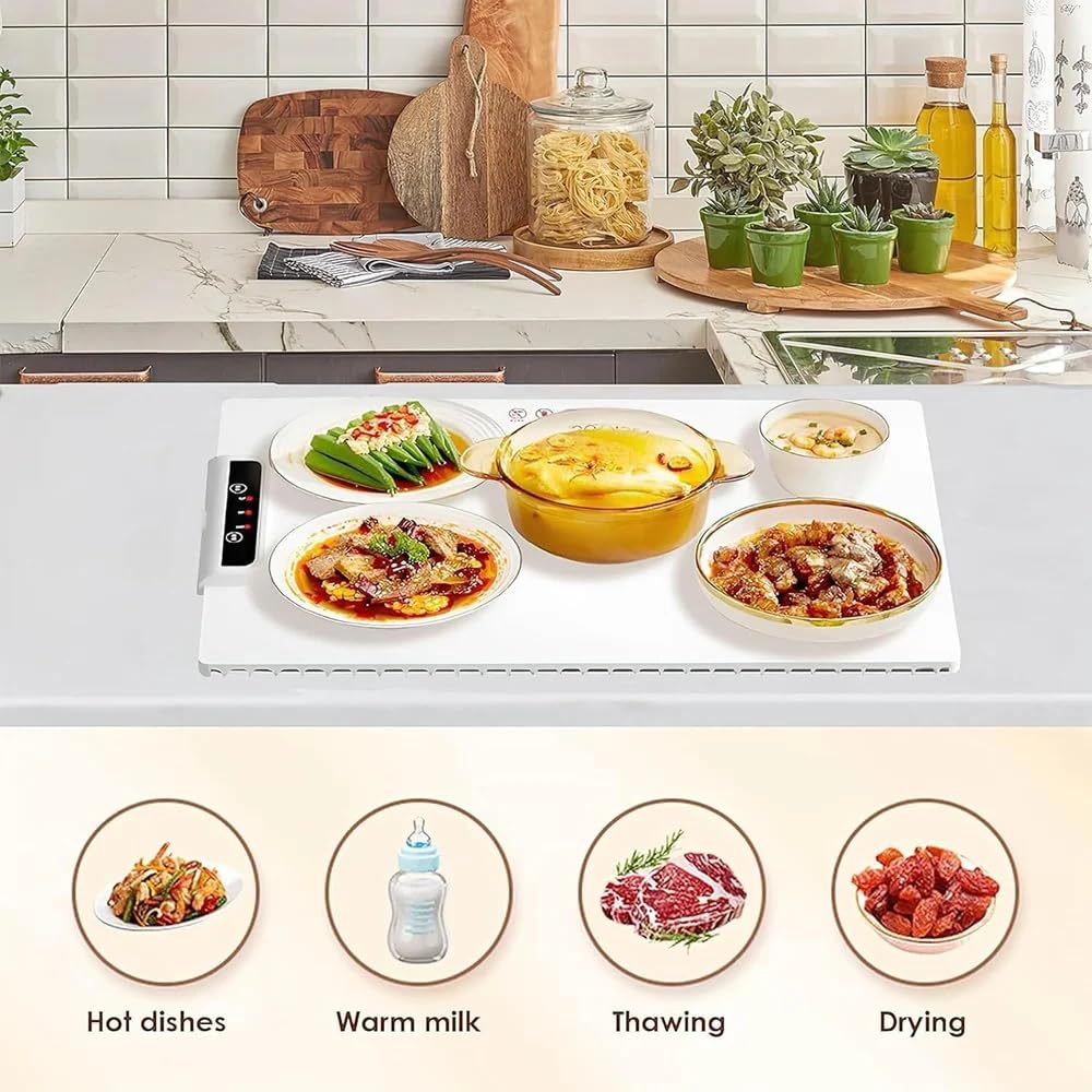 Food Warming Mat - Full Surface Heating,Rollable & Portable,Premium Silicone Nano-Material,3 Temperature Settings,Auto Shut-Off -Food Warmer for Gatherings,Parties,Everyday Use