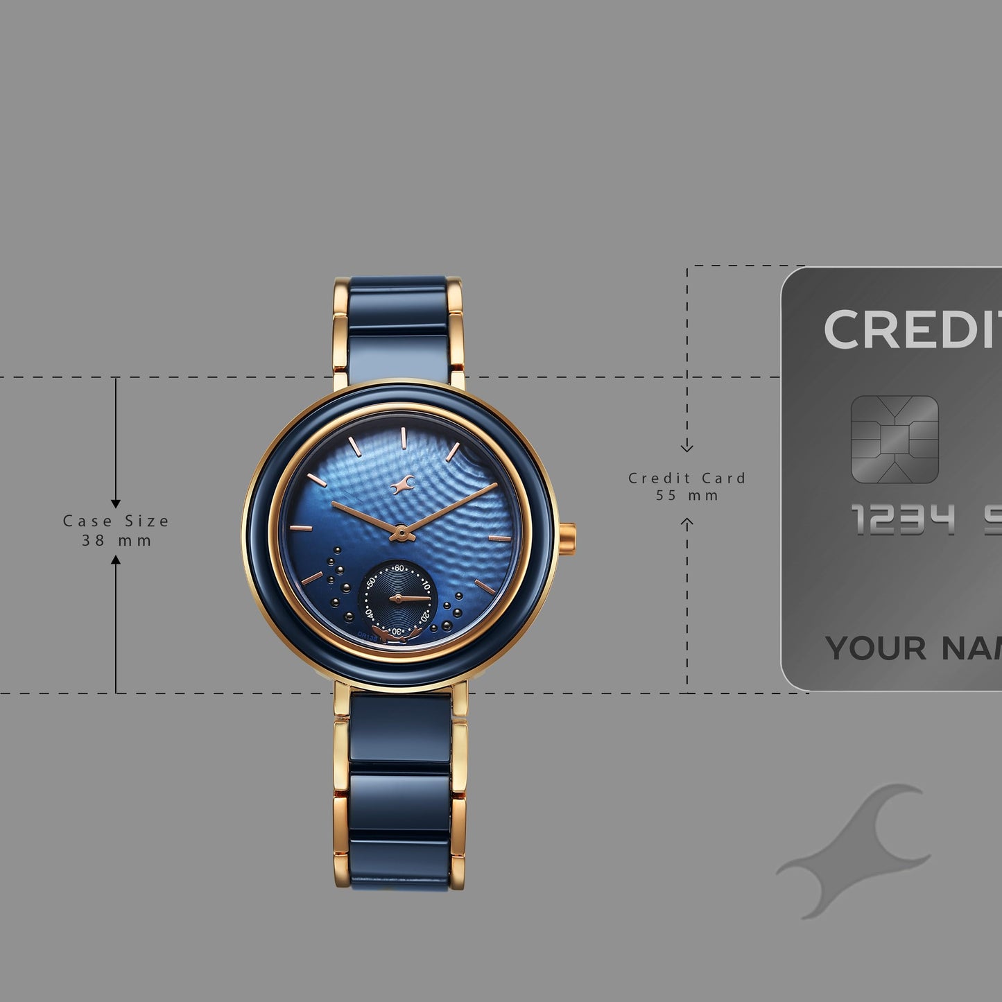 Fastrack Oceanyx - Ceramic Quartz Blue Round Dial Women's Watch | Brass Solid Links Material | Multi Color Band - 6315KD01