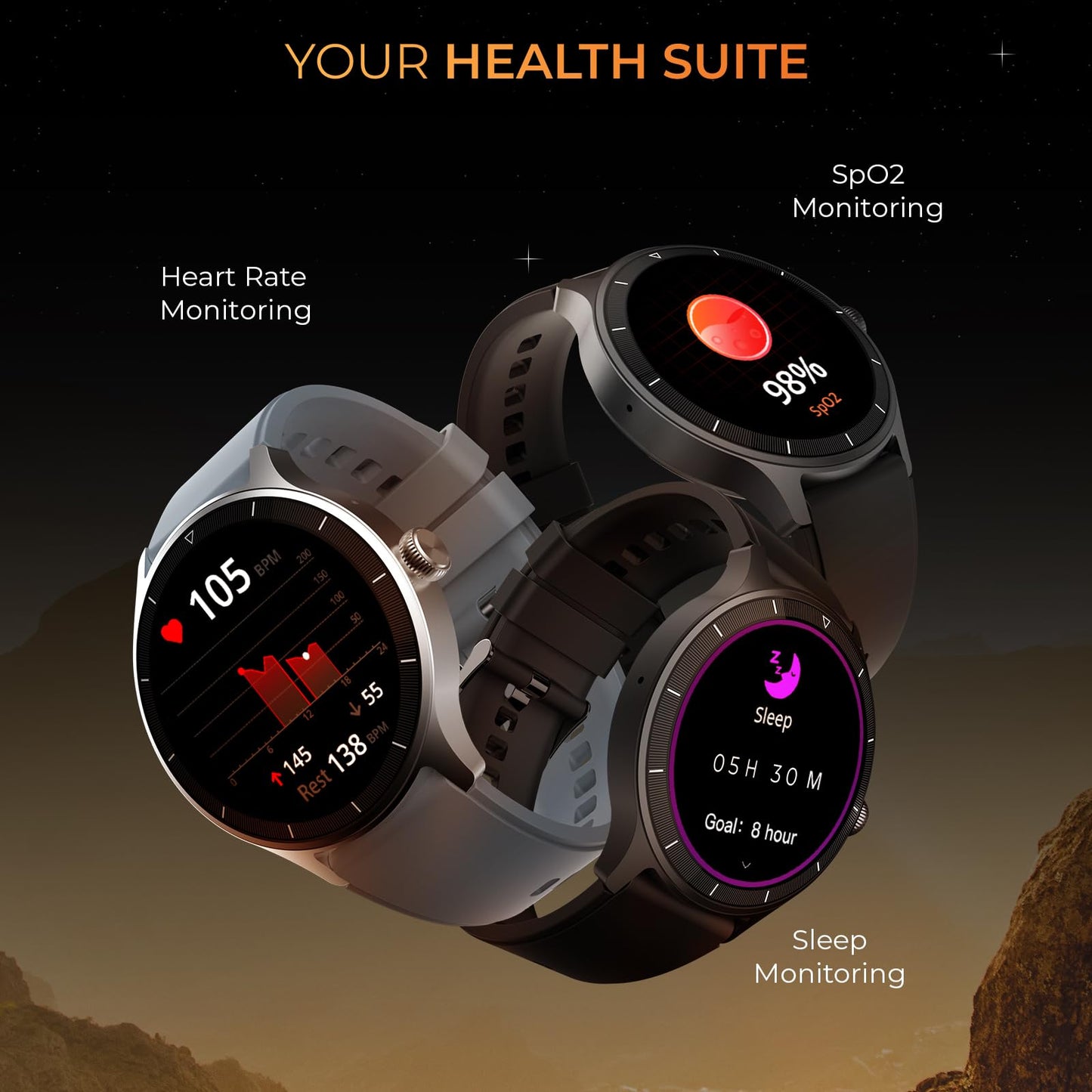 beatXP Flux 1.45" (3.6 cm) Ultra HD Display Bluetooth Calling Smart Watch, 415 * 415px, 60Hz Refresh Rate, Rotary Crown, 500 Nits, Health Tracking, 100+ Sports Modes (Black)