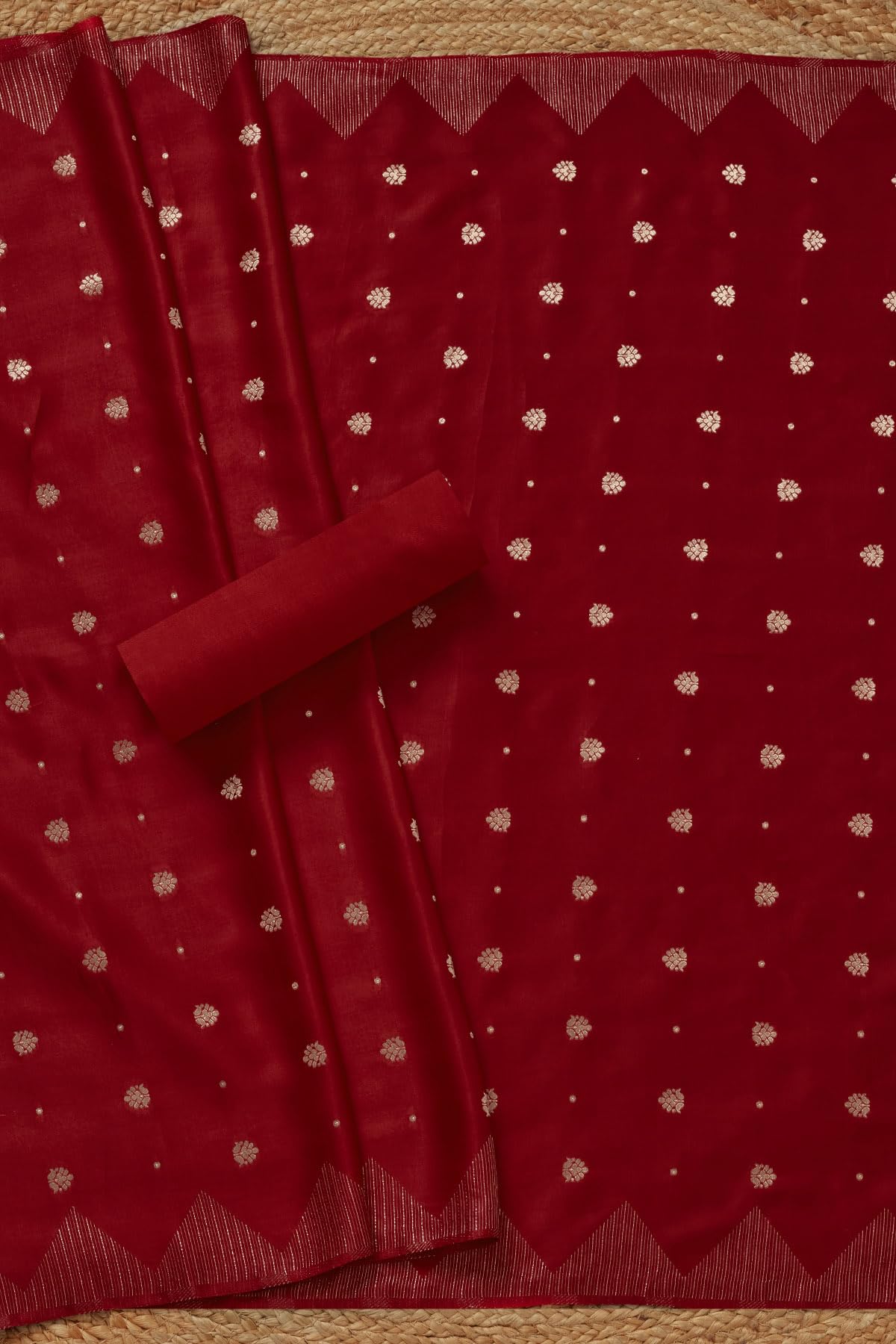 Soch Womens Red Gajji Silk Zari Woven Unstitch Dress Material With Zari Woven