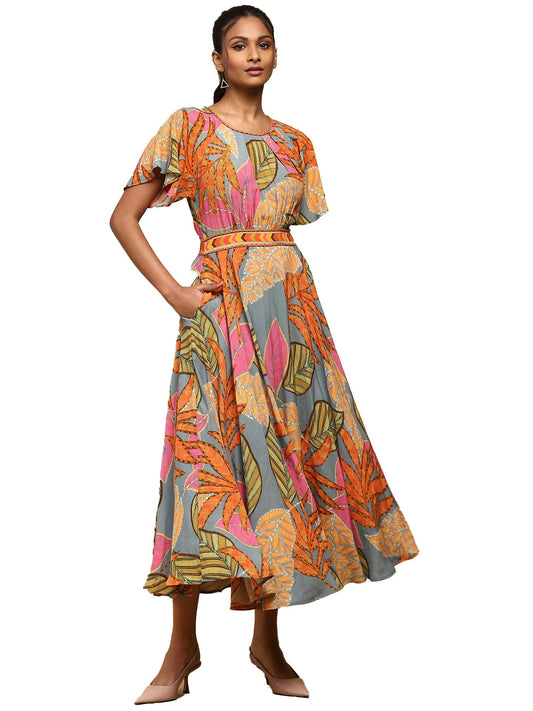Ritu Kumar Teal Printed Long Dress
