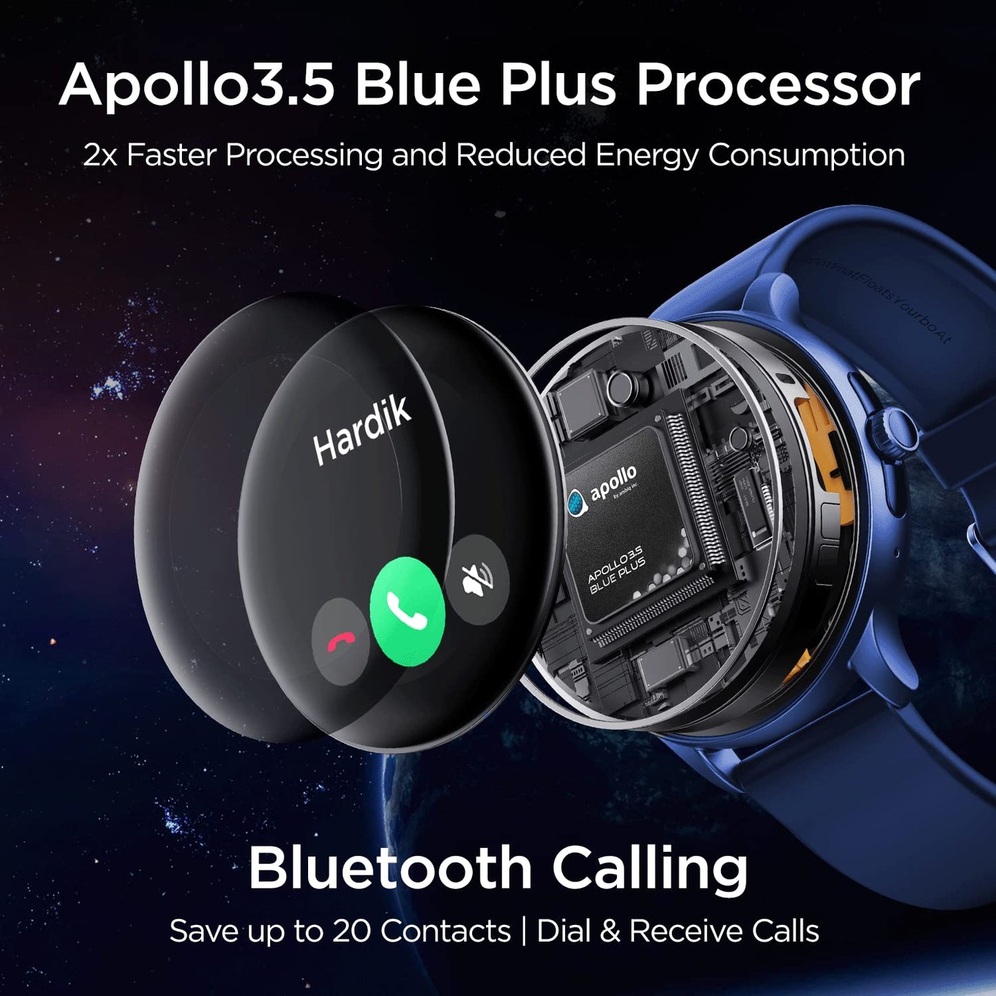 boAt Lunar Call Pro Smart Watch with 1.39 AMOLED Display, BT Calling,DIY Watch Face Studio, Coins, SensAI(Cricket Analysis),Apollo 3 Blue Plus Processor,Ambient Light Sensor(Deep Blue)