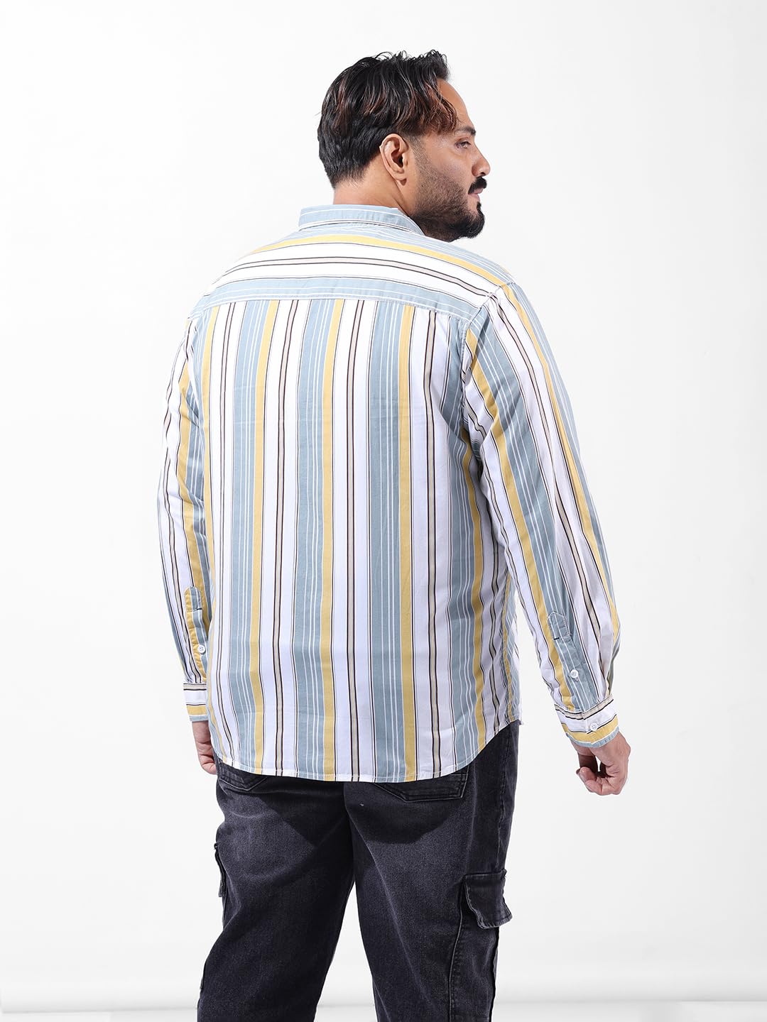 Hardsoda Men Plus Size Regular Fit Vertical Striped Casual Shirt (Green_5XL)