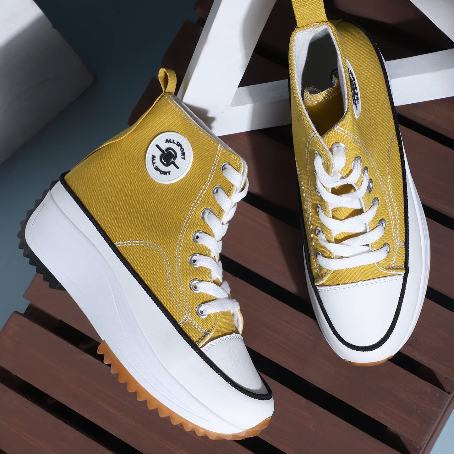 MOZAFIA Women Canvas Stylish Lace up Hike Casual Sneakers Mustard