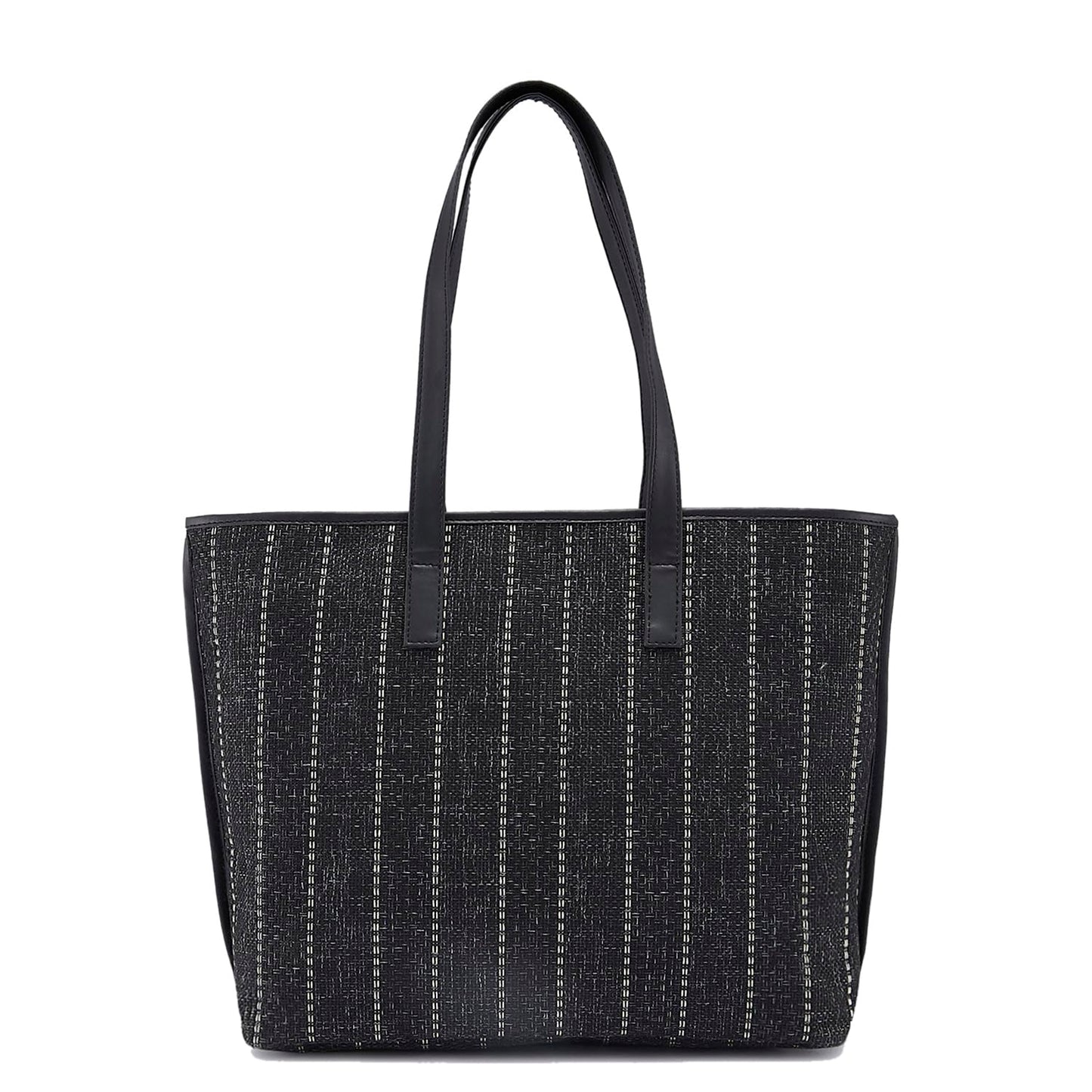 Caprese Evana Tote Medium Black Poly Canvas Striped