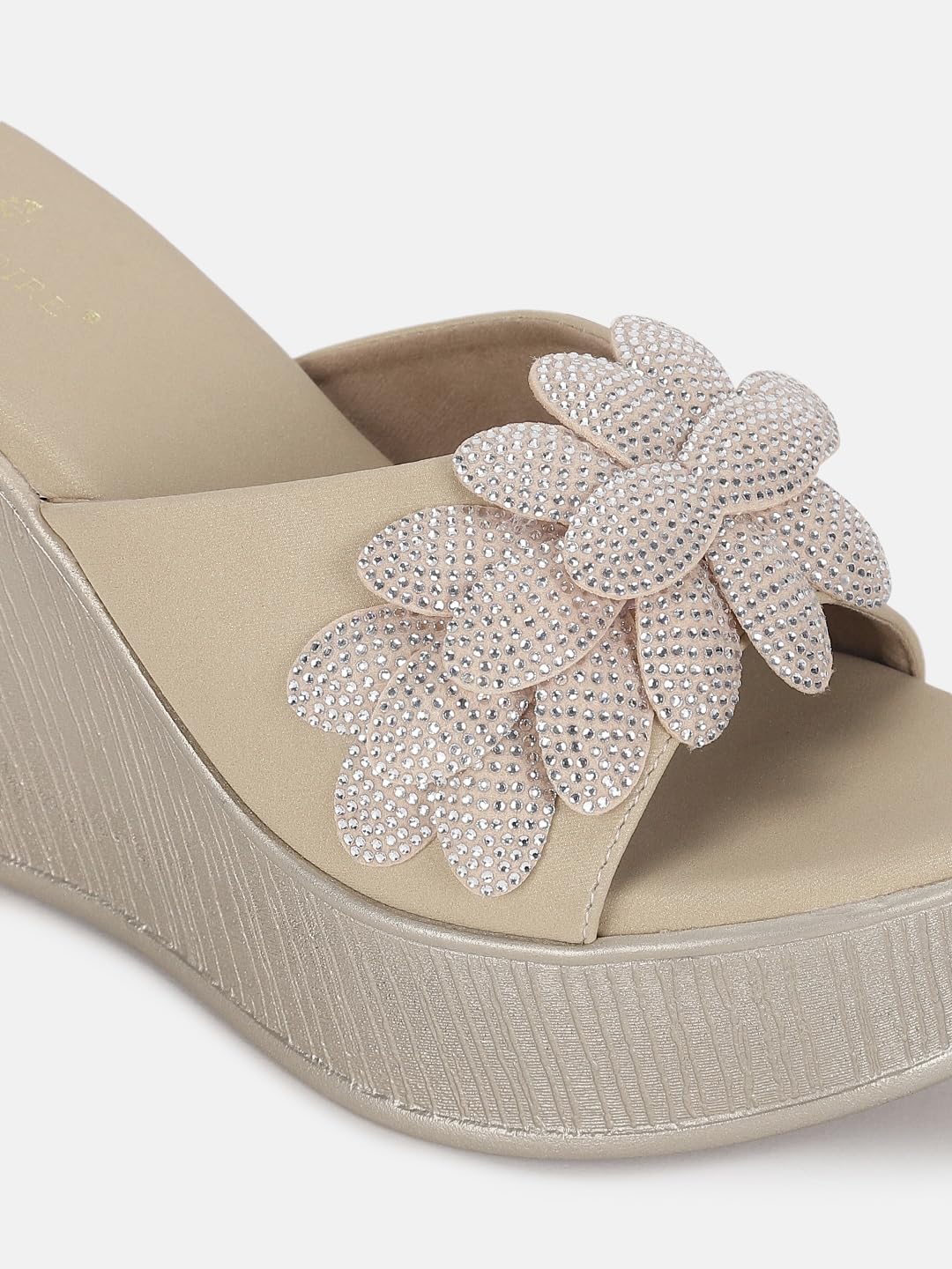 Marc Loire Women's Embellished Slip-On Platform Heel Sandal for All Occasion (Rose Gold, 6)