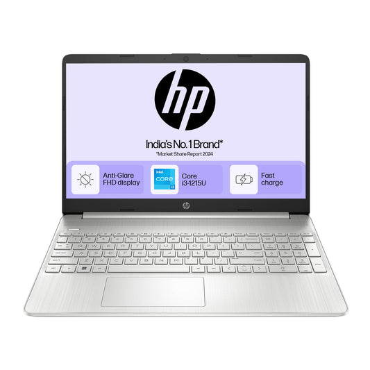 HP 15s, 12th Gen Intel Core i3-1215U Laptop (8GB DDR4, 512GB SSD) Anti-Glare, 15.6"/39.6cm, FHD, Win 11, MS Office 21, Silver, 1.69kg, Intel UHD Graphics, HD Camera, Dual Speakers, fy5011TU