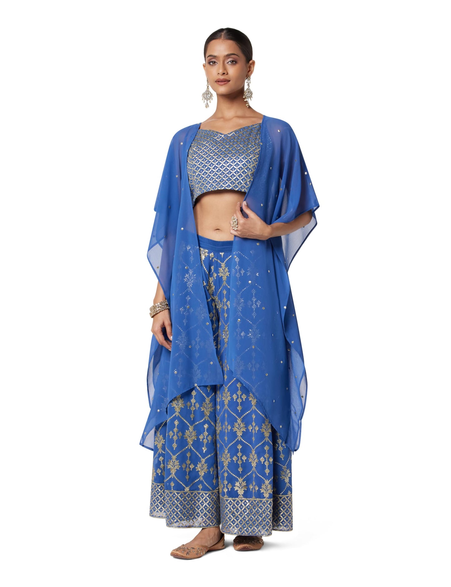 BIBA WOMEN SOLID; EMBROIDRED SHORT_KURTA MIX AND MATCH(3 PCS SE2205_TEAL_34)