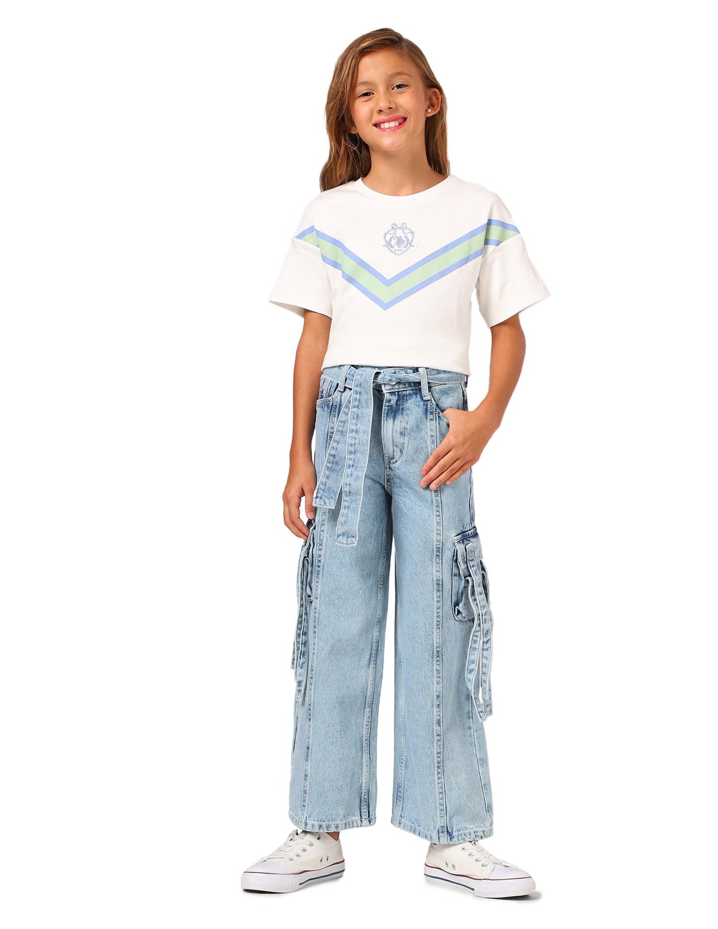 U.S. POLO ASSN. Girls Wide Leg Fit Cargo Jeans (UGJEN0198_Navy_4-5Y)