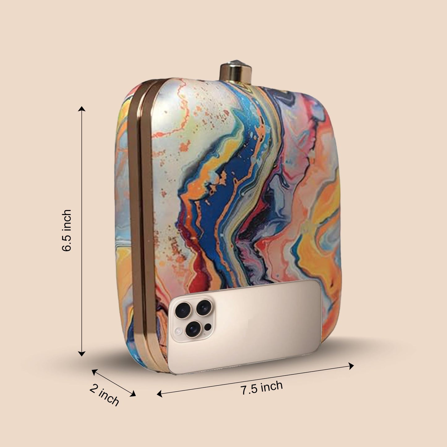 Artklim Multicolor Abstract Printed Box Clutch Bag with Detachable Strap Chain - Designer Purse for Navratri & Cultural Functions