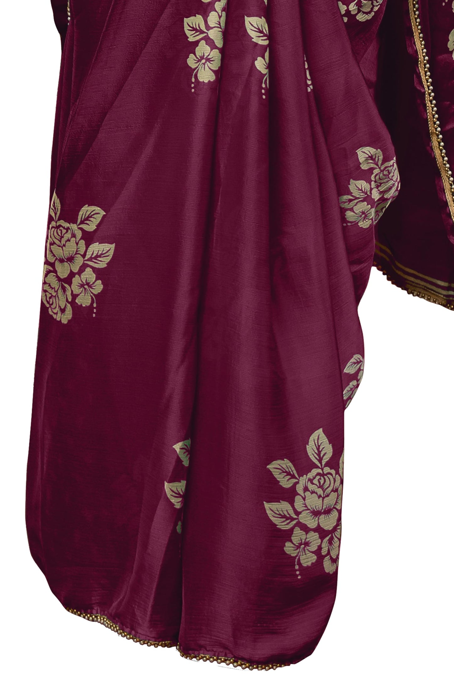 MIRCHI FASHION Women's Chiffon Floral Block Printed Saree with Blouse Piece (50473 - Dark Magenta, Beige)