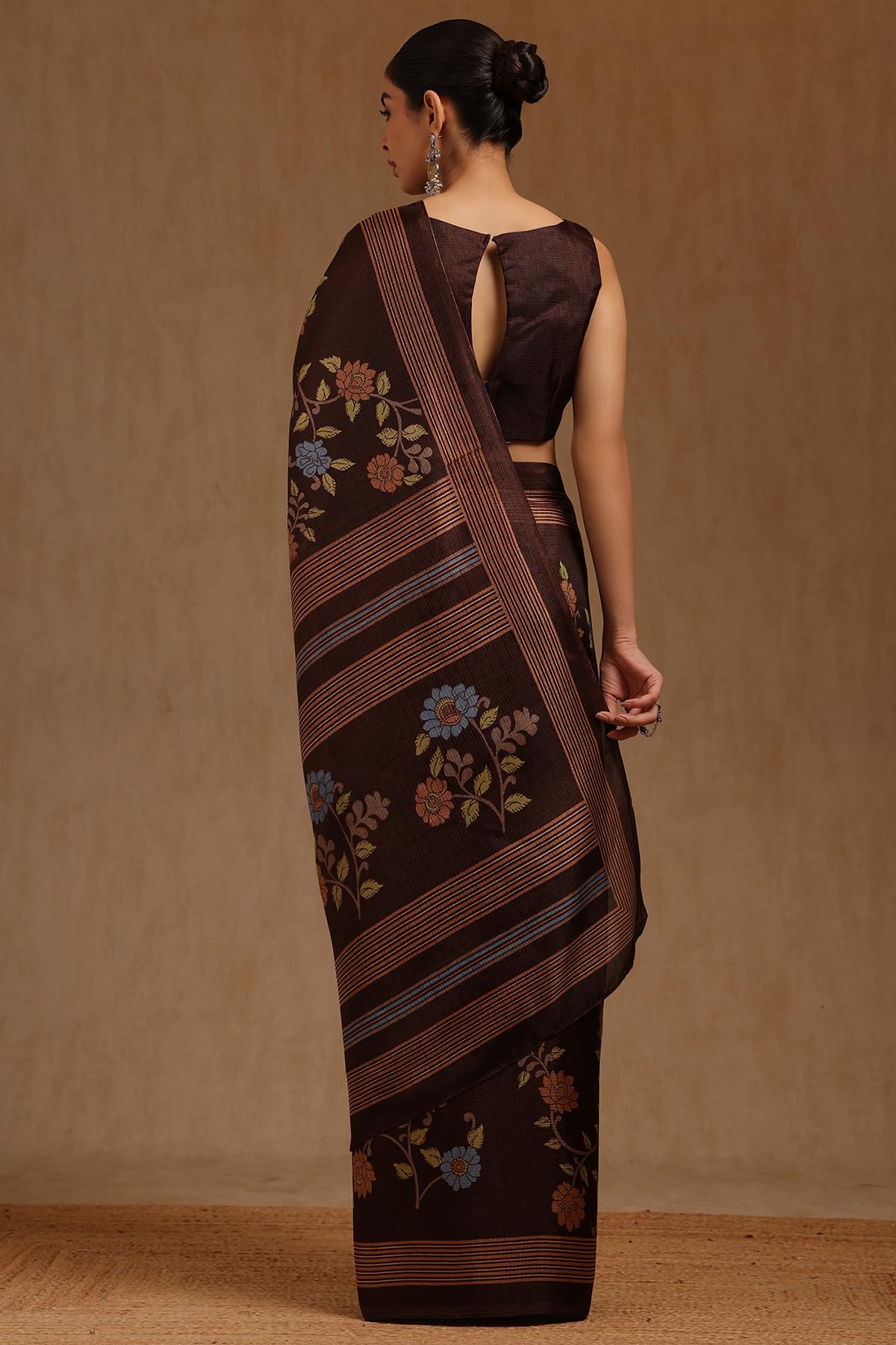 Soch Womens Brown Art Silk Floral Print Saree