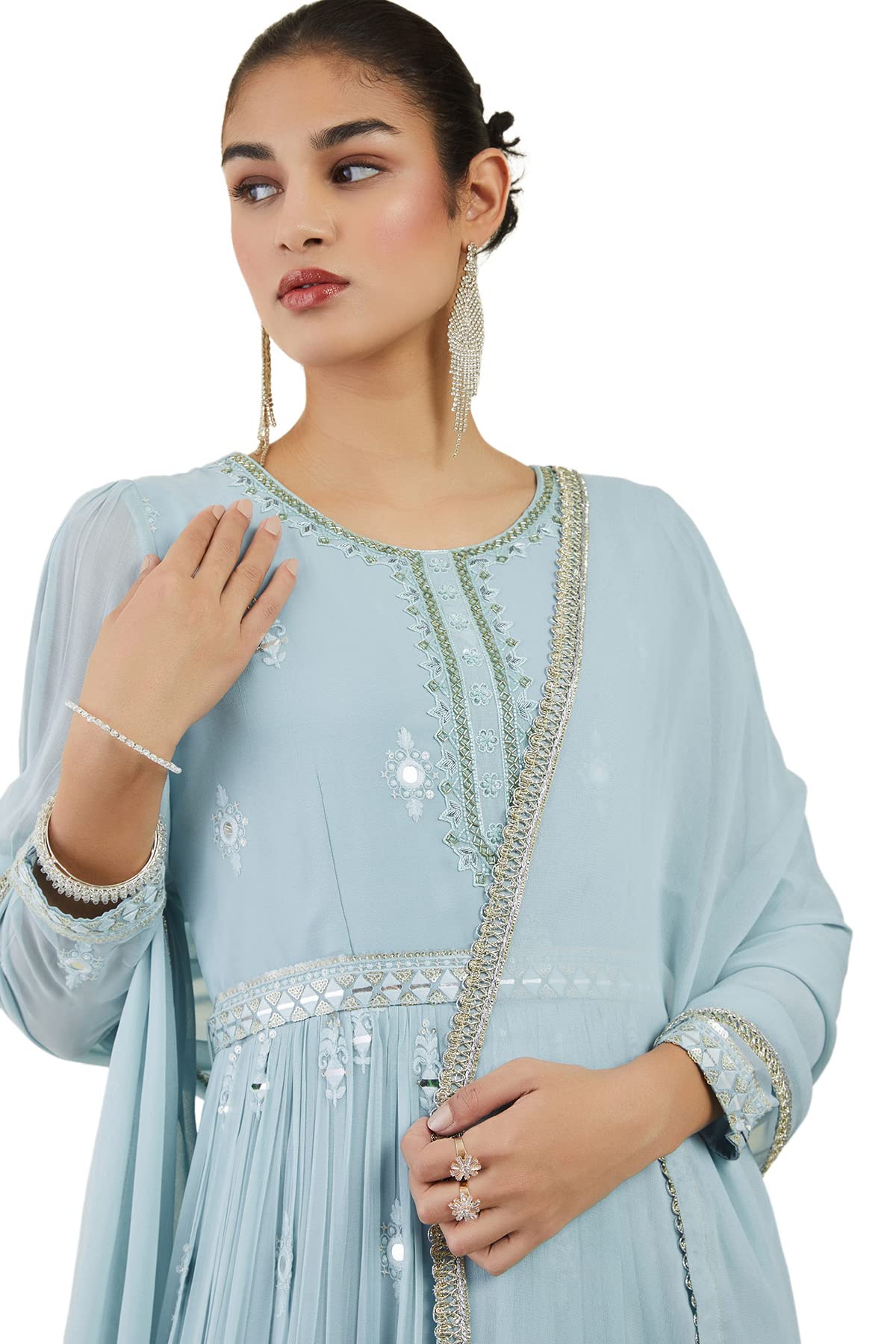 Soch Womens Powder Blue Georgette Gown with Embroidered Gowns and Embellishments - S