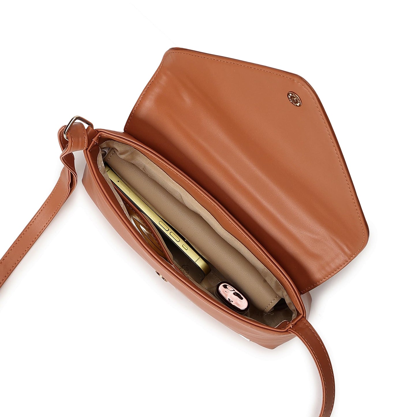 Fastrack Women's Flap Closure Sling Bag | Magnetic Button Lock, Adjustable Sling, Inner Zip and Slip Pockets | Stylish Everyday Bag | Sling Bag for Casual Carry, Tan