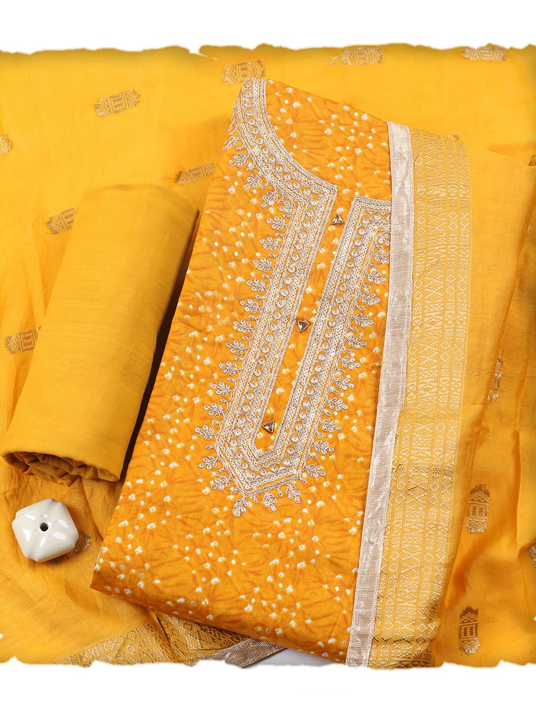 Meena Bazaar Printed Cotton Unstitched Kurta with Bottom & Dupatta