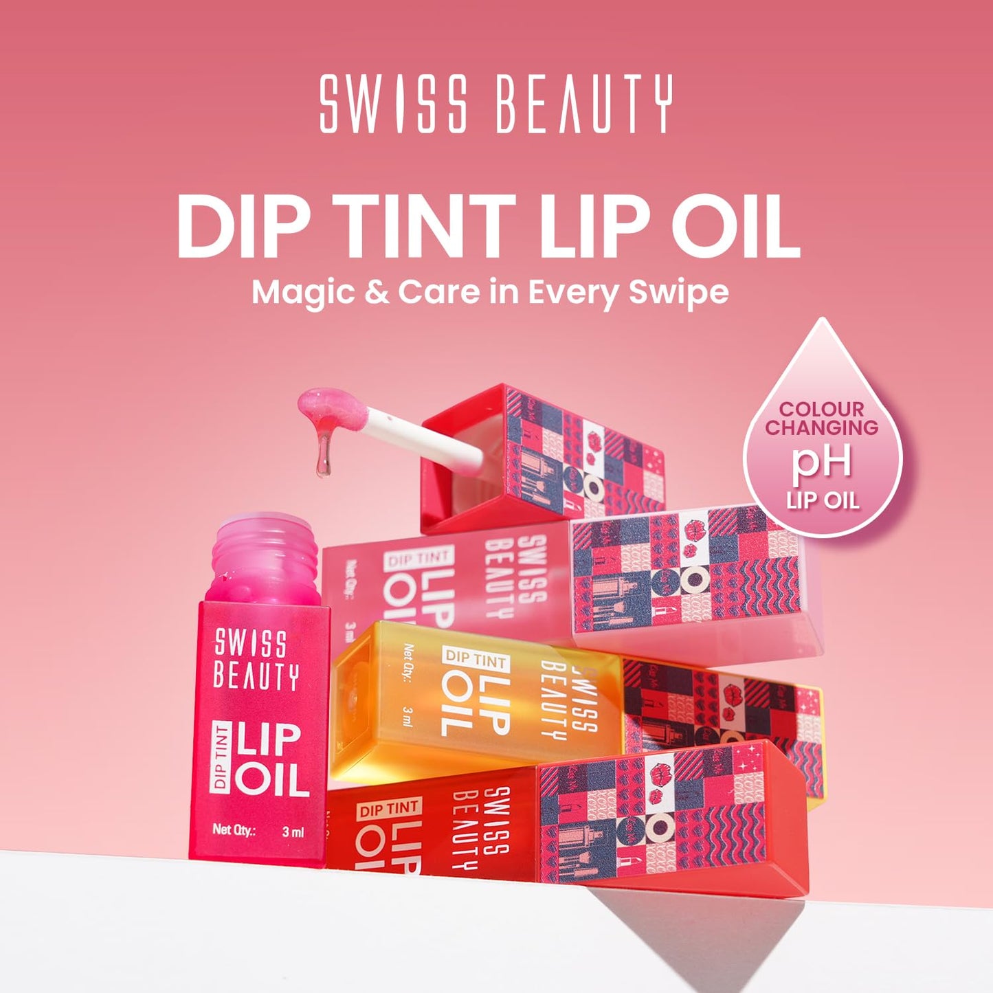Swiss Beauty Dip Tint Colour Changing PH Lip Oil | With Vitamin E for Long-Lasting Nourishment and Hydration| Soft and Natural Pink Lips | Shade- Kiwi, 3ml