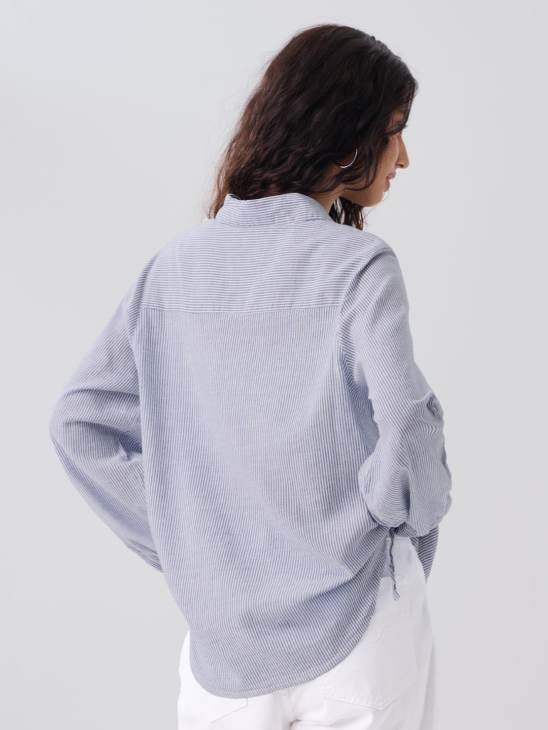 The Souled Store Popeye Collection: Happy Olive Women and Girls Full Sleeves Collared Neck Button Front Blue Printed Cotton Viscose Blend Oversized Fit Boyfriend Shirts