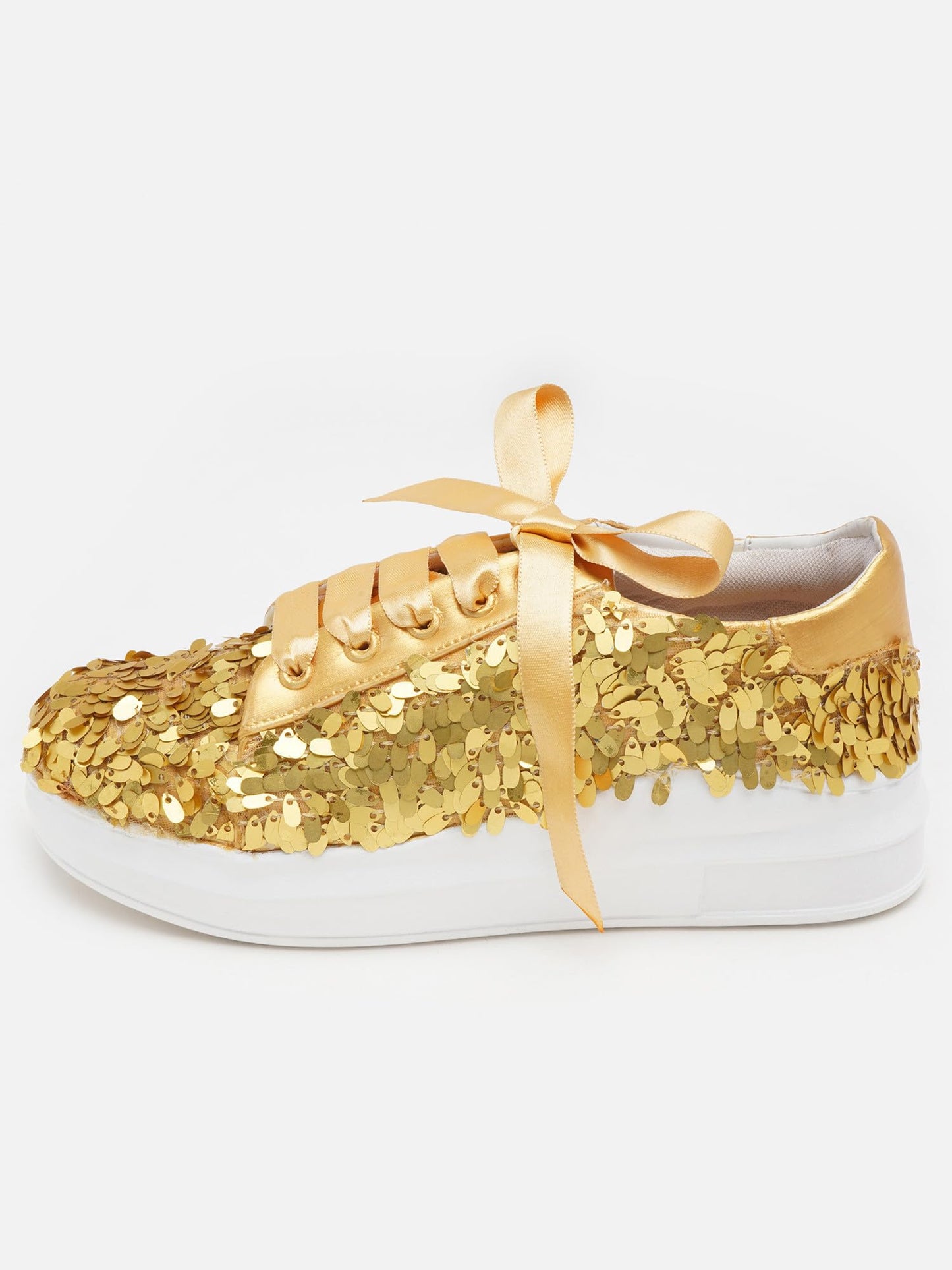 THE QUIRKY NAARI Golden Hour Sequin Sneakers Adorned with Style and Sparkle | Golden | 6 UK