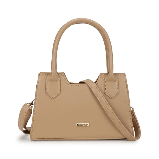 Fastrack Solid Handheld Bag For Women, Girls and Ladies | with Detachable Sling Strap | Ladies Purse Handbag | Trendy Handbags | Dual Carry Handbag, Beige