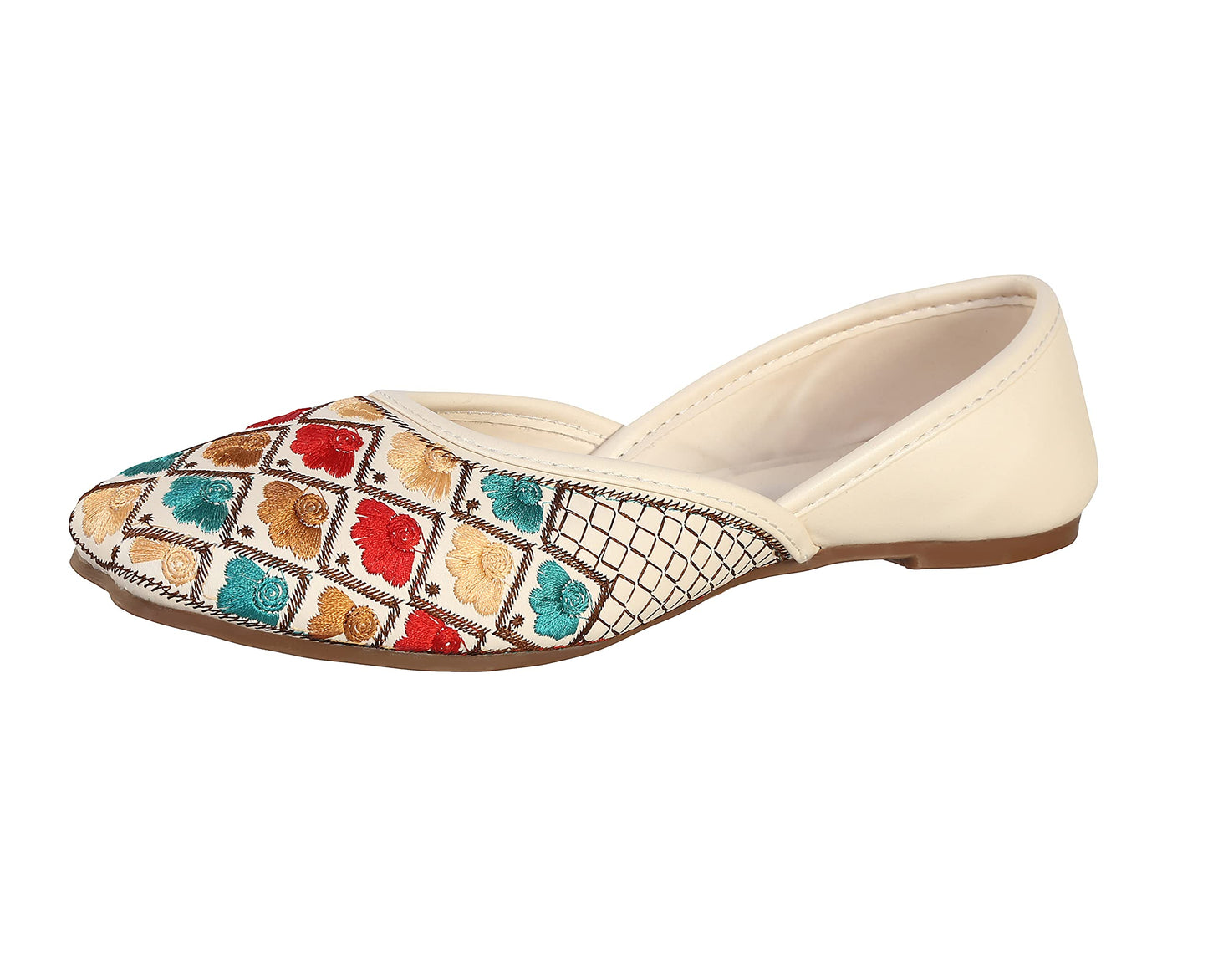 Pluxh Women's Butter Milk Designer Emboidery Ethnic Shoes Punjabi Jutis 6 Uk, Multi, Size_5