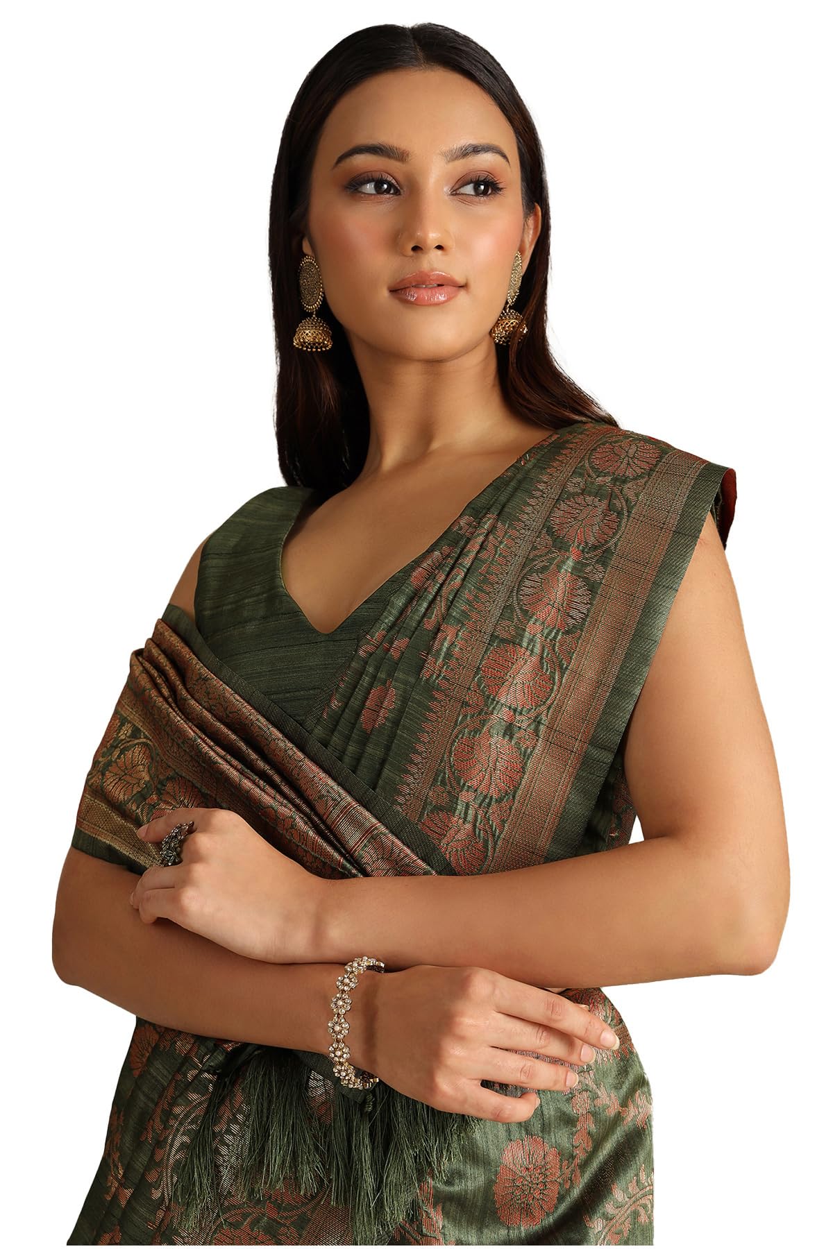 Soch Womens Tussar Floral Print Saree With Zari Woven