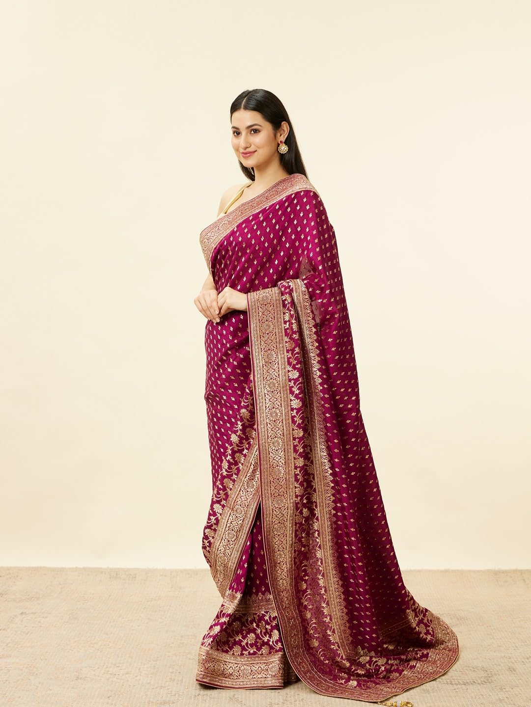 MOHEY Wine Art Silk Hand EMBROIDERY|Cutdana|Stone|Zari Weave Saree for Women