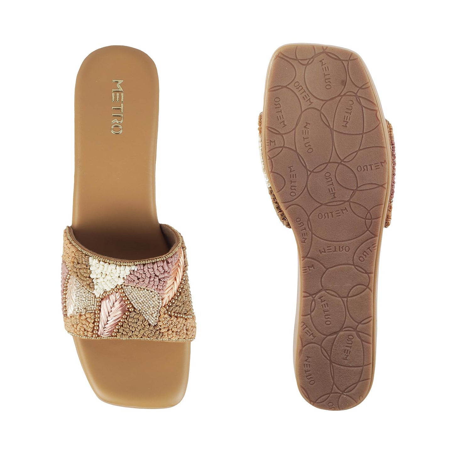 Metro Womens Beaded Antic Gold Slip Ons (Size (6 UK (39 EU))