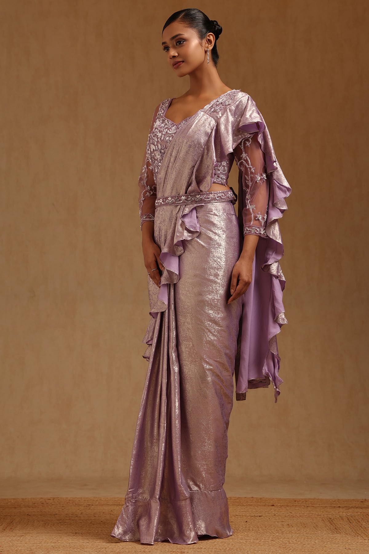 Soch Womens Lavender Fendy Tissue Solid Ready to Wear Saree