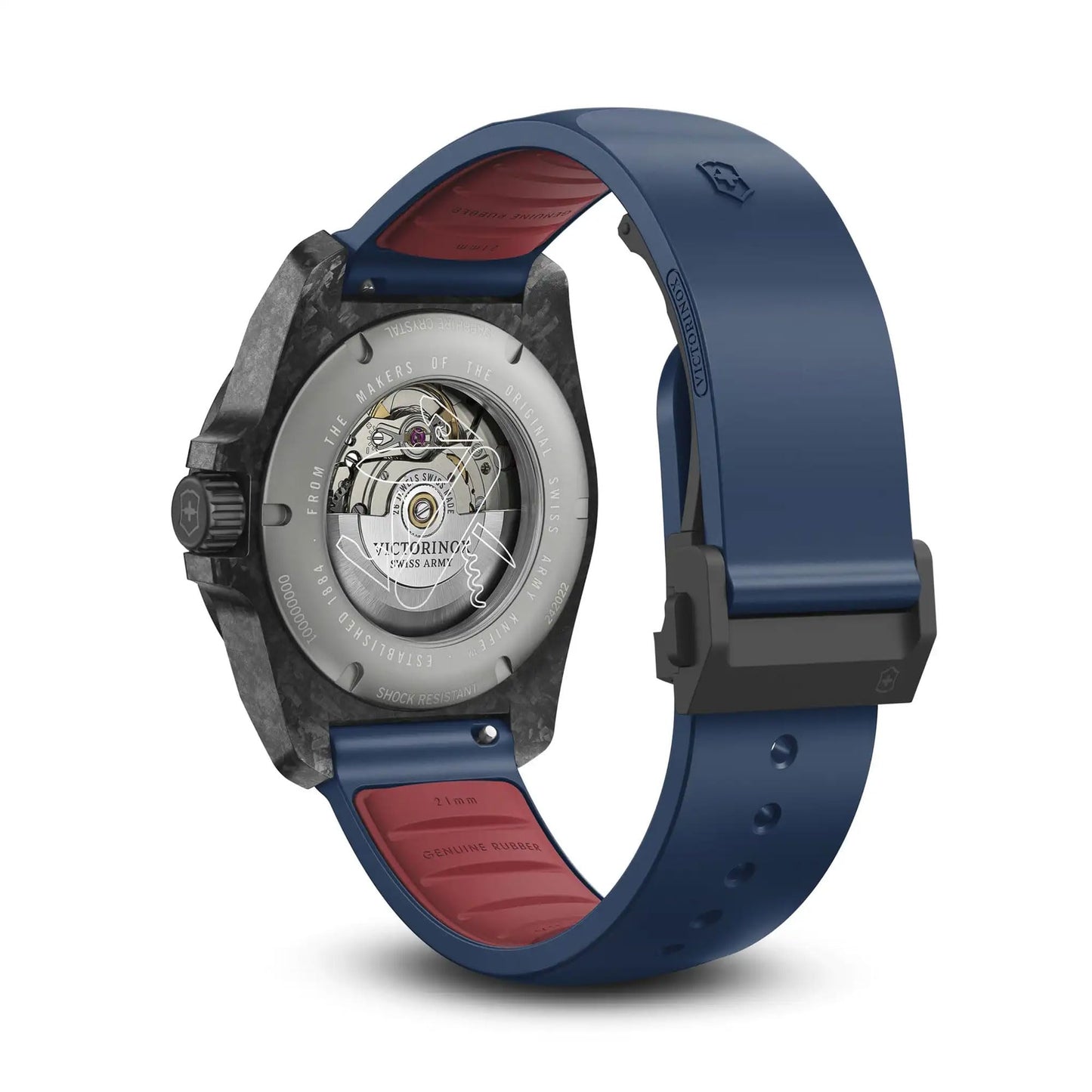 Victorinox I.N.O.X. Automatic, Swiss Made Men's Watch | Carbon Case, Blue Dial, 41 mm, 200M Water Resistant, Blue Rubber Strap, Sellita SW 200-1 Movement | 242022.1