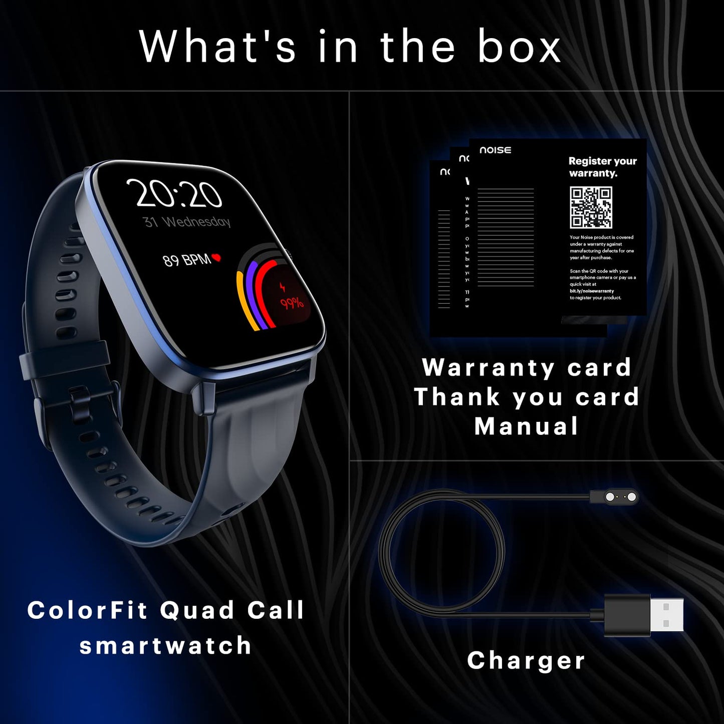 Noise Newly Launched Quad Call 1.81" Display, Bluetooth Calling Smart Watch, AI Voice Assistance, 160+Hrs Battery Life, Metallic Build, in-Built Games, 100 Sports Modes, 100+ Watch Faces (Space Blue)