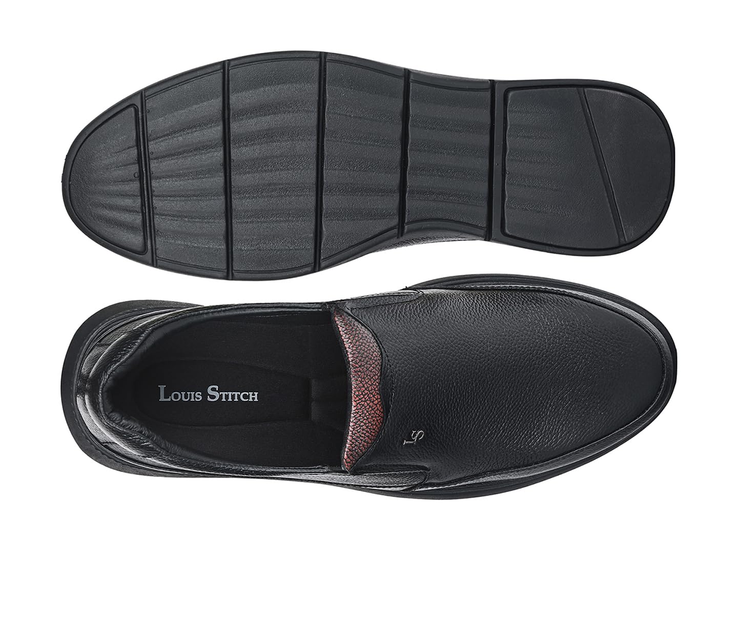 LOUIS STITCH Genuine Leather Shoes for Men | Lightweight Eva Sole| Black Comfortable Slip on Shoes | LSLXPDMCJB | (UK-11)