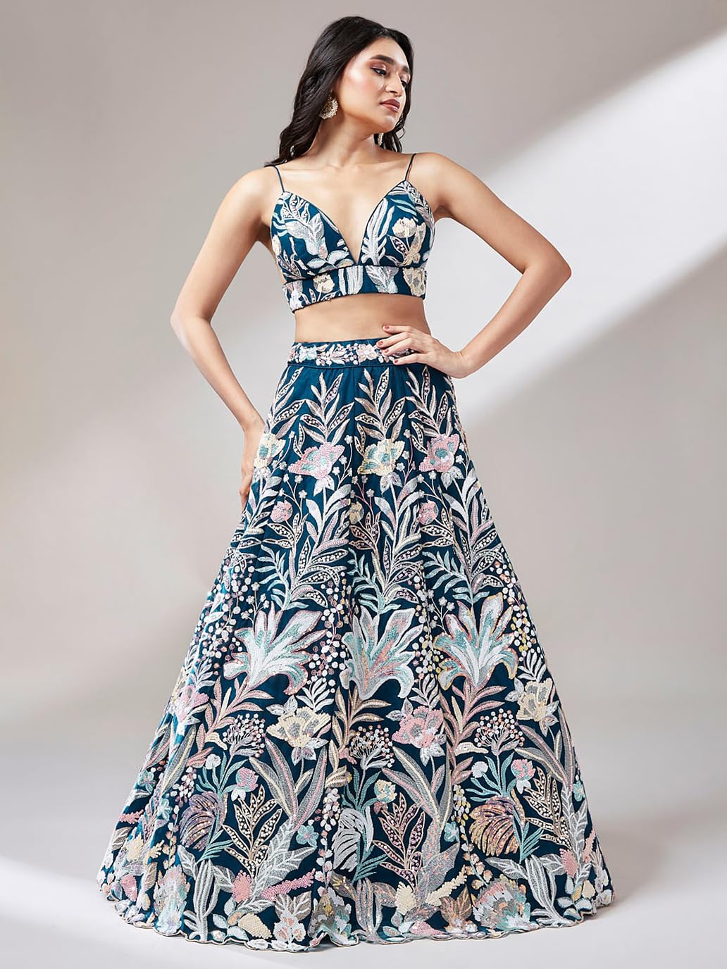 Zeel Clothing Women's Sequins Embroidered Fabric Soft Net Lehenga Choli With Dupatta (6032-Blue-Wedding-Stylish-Lehenga-Choli-Latest; Free Size), Customizable Length