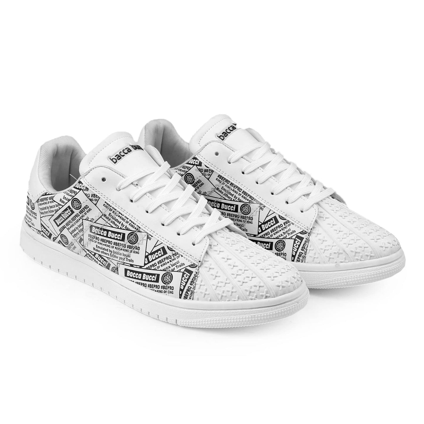 Bacca Bucci Mens Distinct Low-Top Flat White Sneakers Or Casual Shoe With Memory Cushion Footbed For All Day Wear | Model Name: Raven- White, Size Uk7