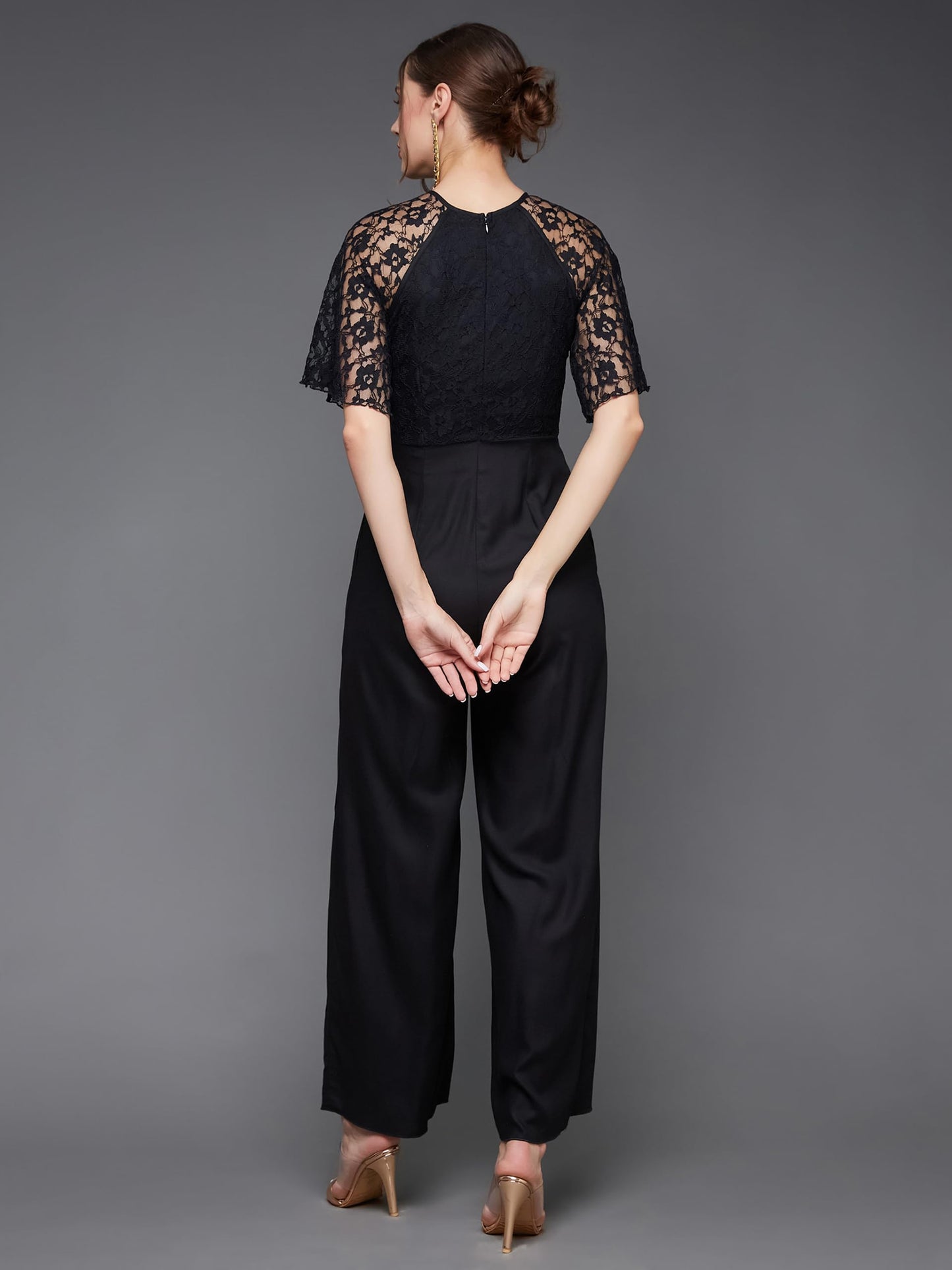 Miss Chase Women's Round Neck Flared Sleeve Floral Raglan Regular Jumpsuit (MCSS23D15-69-668-07, Abyss Black, 2XL)